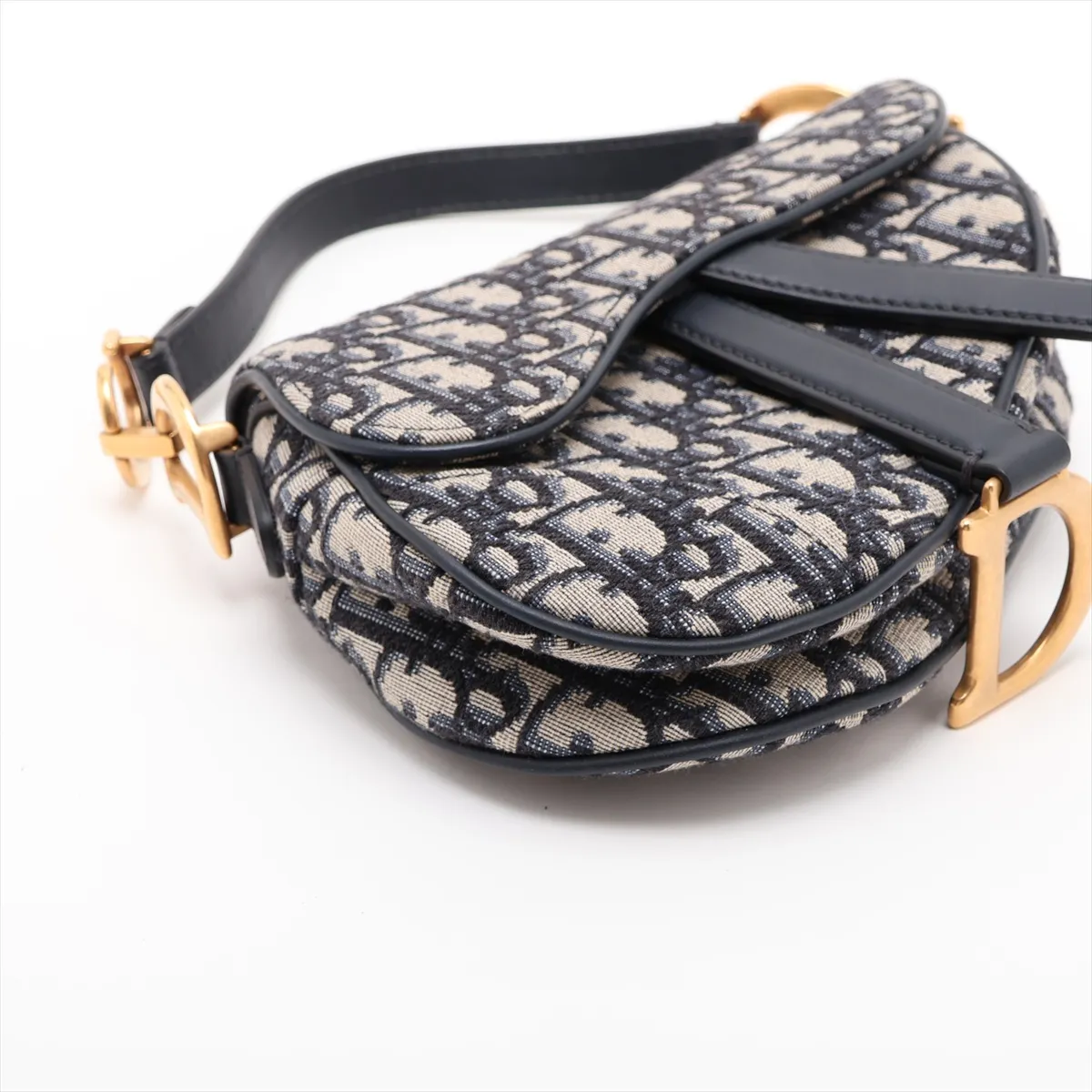 Oblique Saddle Bag, Canvas x Leather, 2-Way Shoulder Bag, Navy — view 4