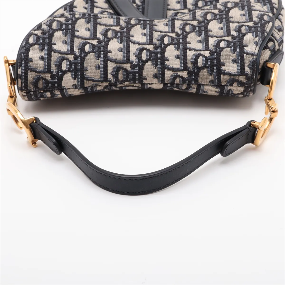 Oblique Saddle Bag, Canvas x Leather, 2-Way Shoulder Bag, Navy — view 5