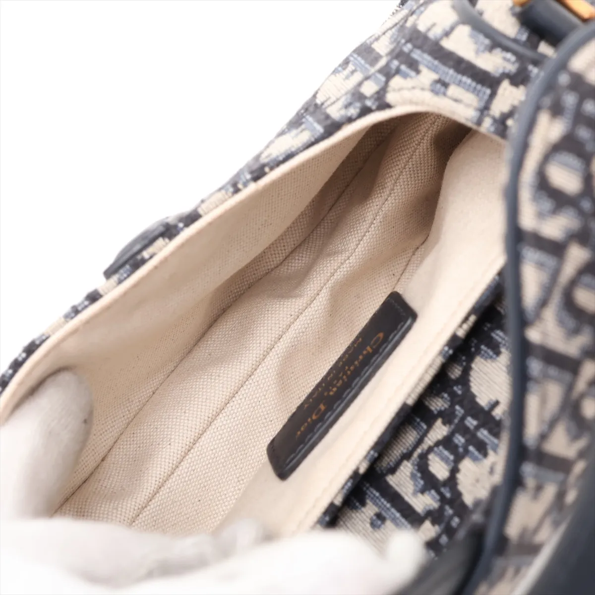 Oblique Saddle Bag, Canvas x Leather, 2-Way Shoulder Bag, Navy — view 8