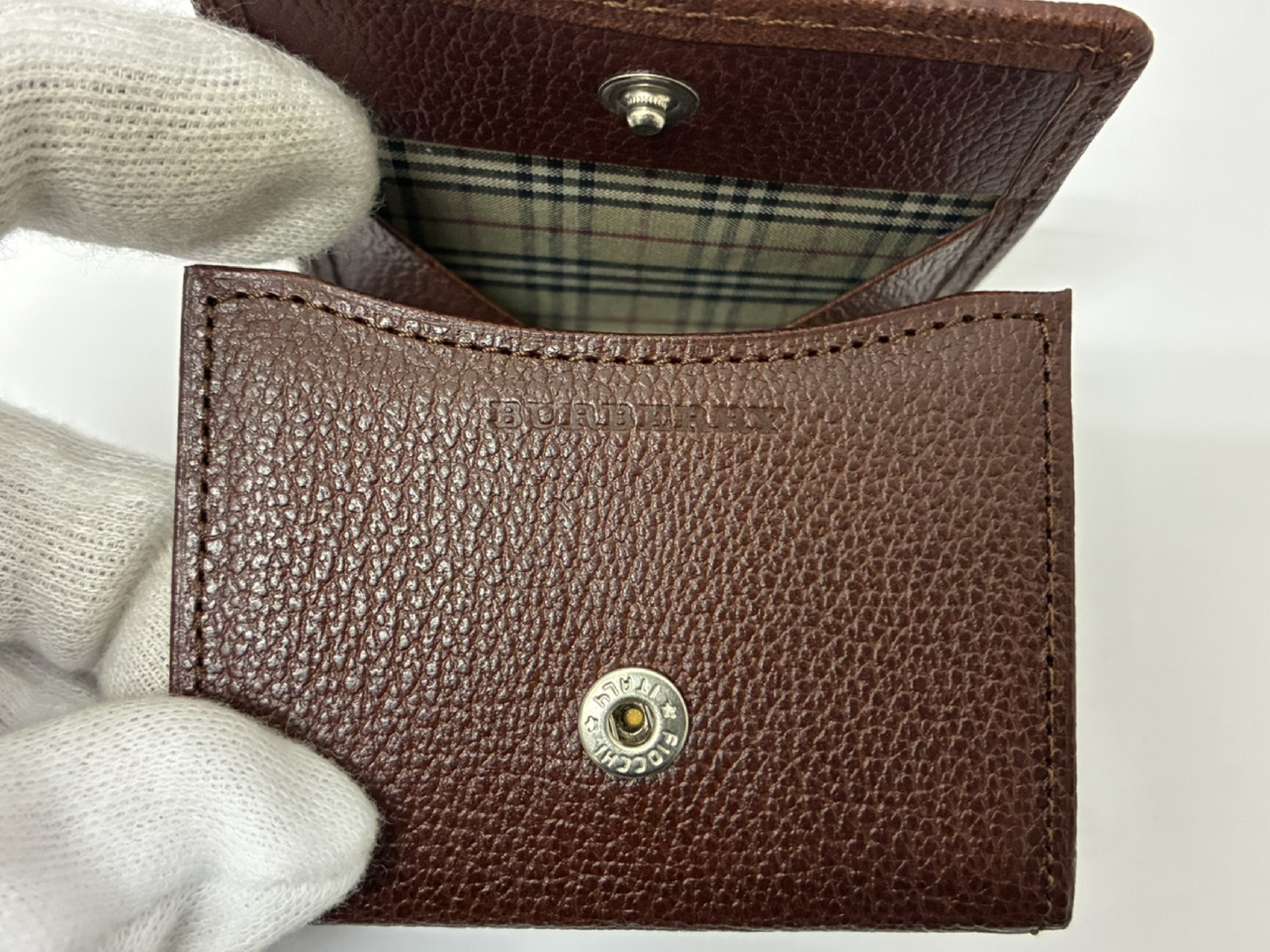 Box-shaped Leather Coin Case / Brown — view 7