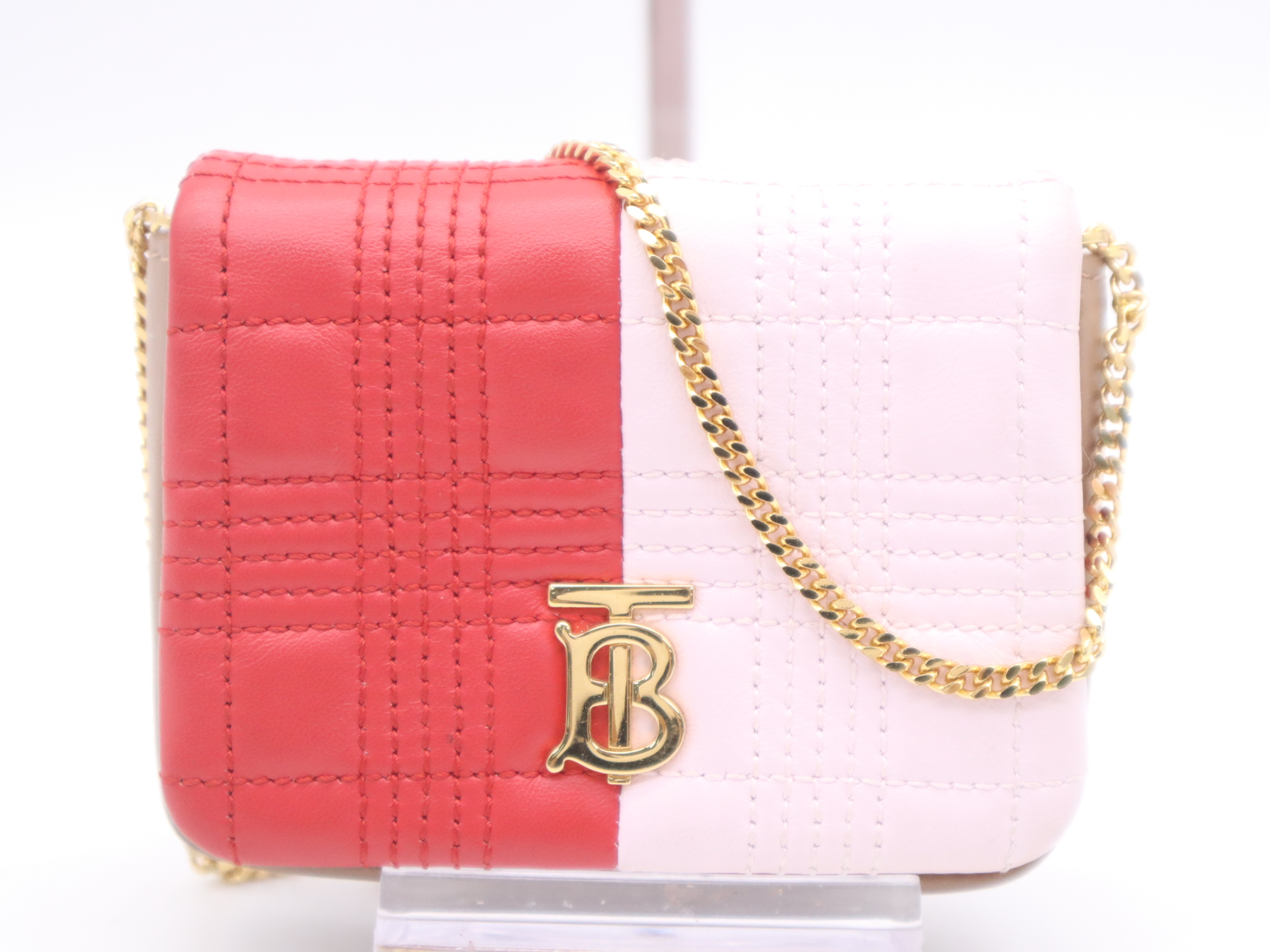 Leather Chain Pouch Pink Red Shoulder Bag