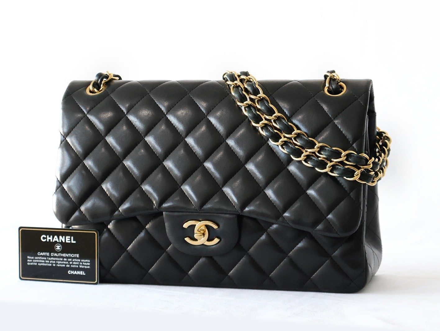 Large Matelassé 30 Lambskin Double Flap Double Chain Shoulder Bag, Black