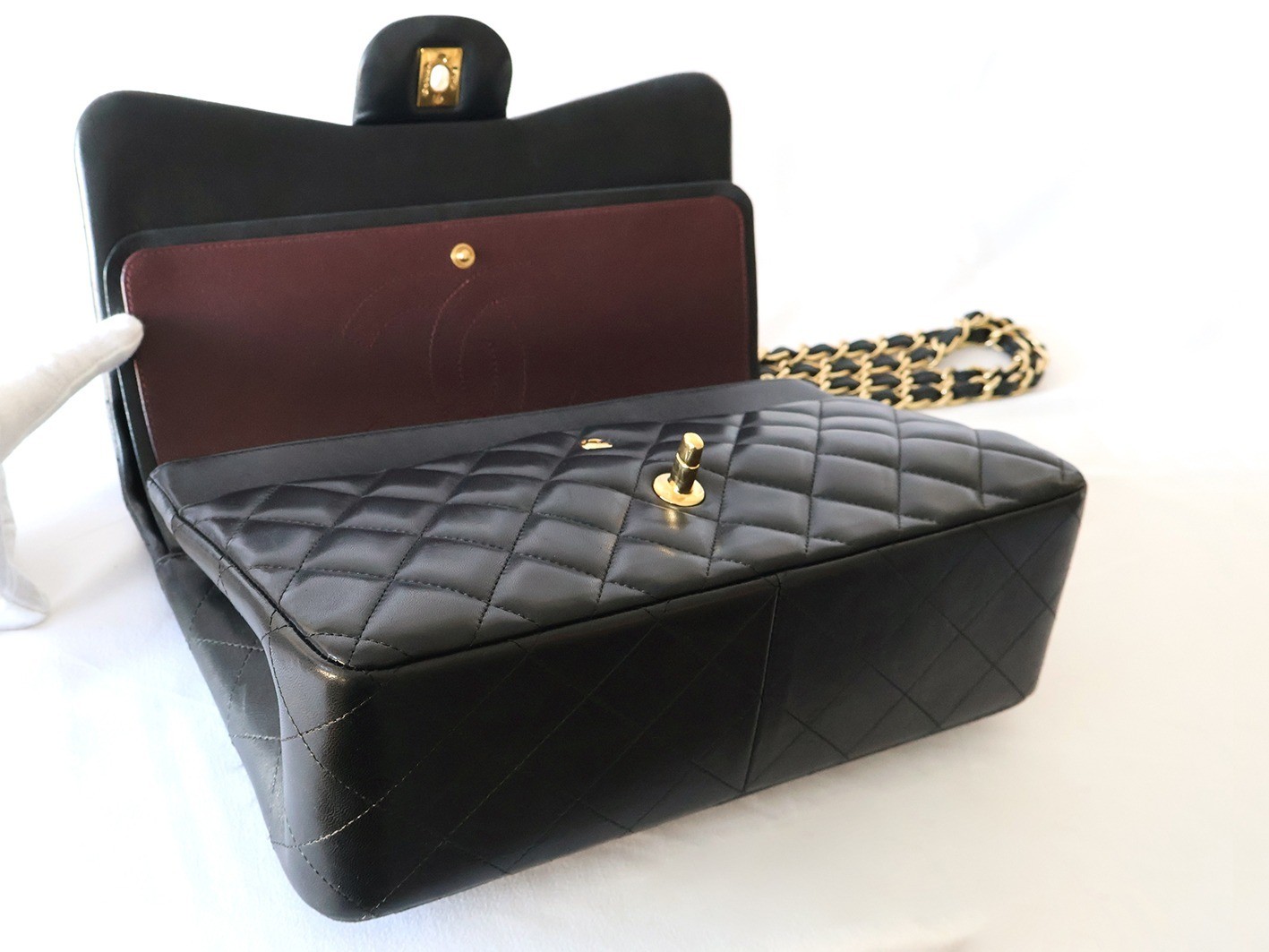 Large Matelassé 30 Lambskin Double Flap Double Chain Shoulder Bag, Black — view 7