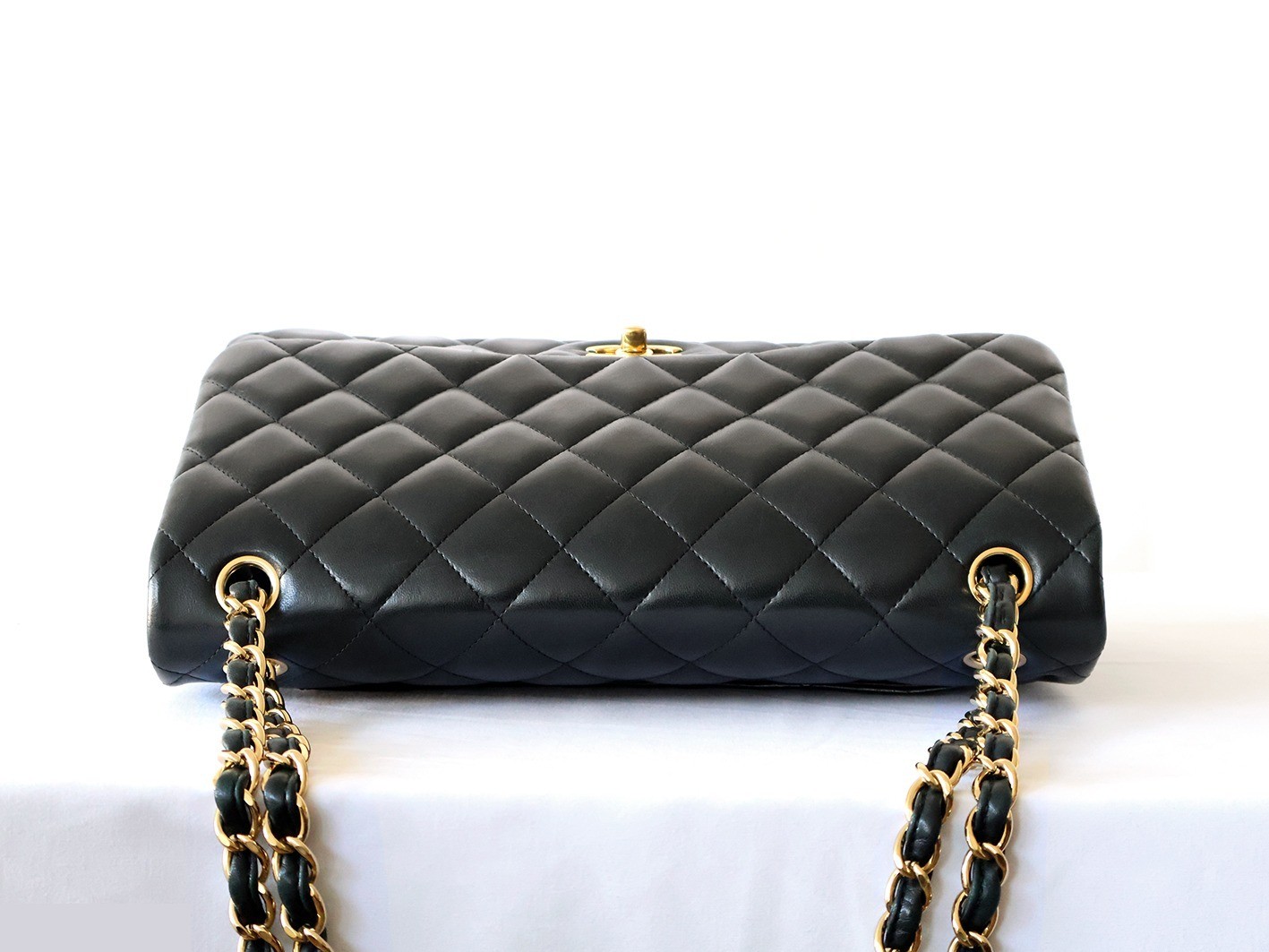 Large Matelassé 30 Lambskin Double Flap Double Chain Shoulder Bag, Black — view 8