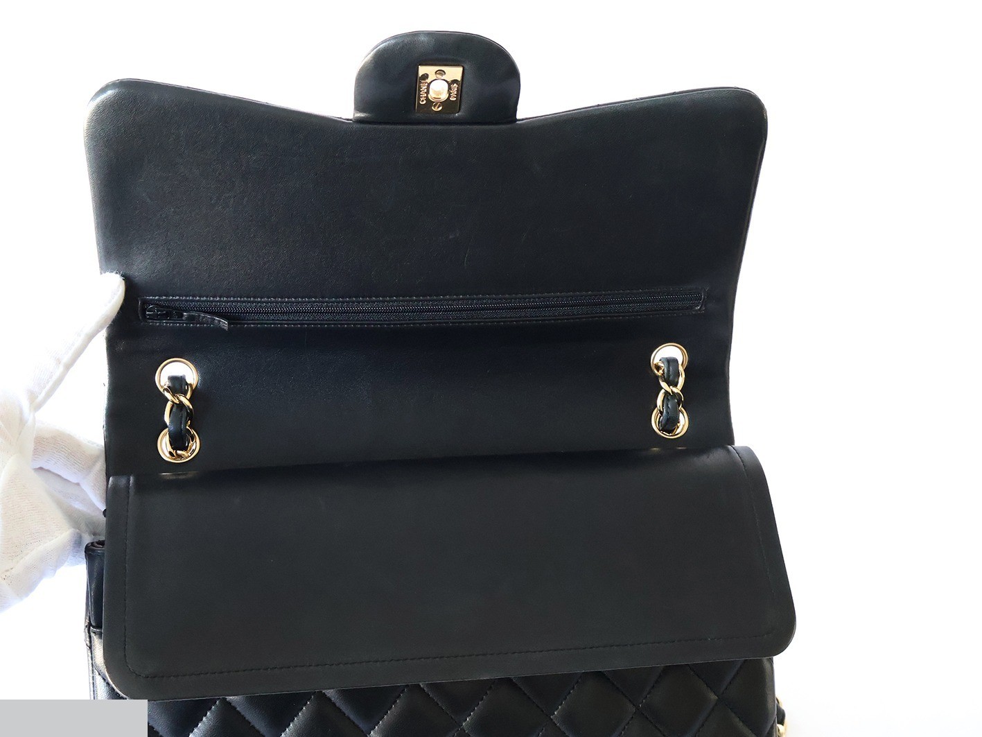 Large Matelassé 30 Lambskin Double Flap Double Chain Shoulder Bag, Black — view 10