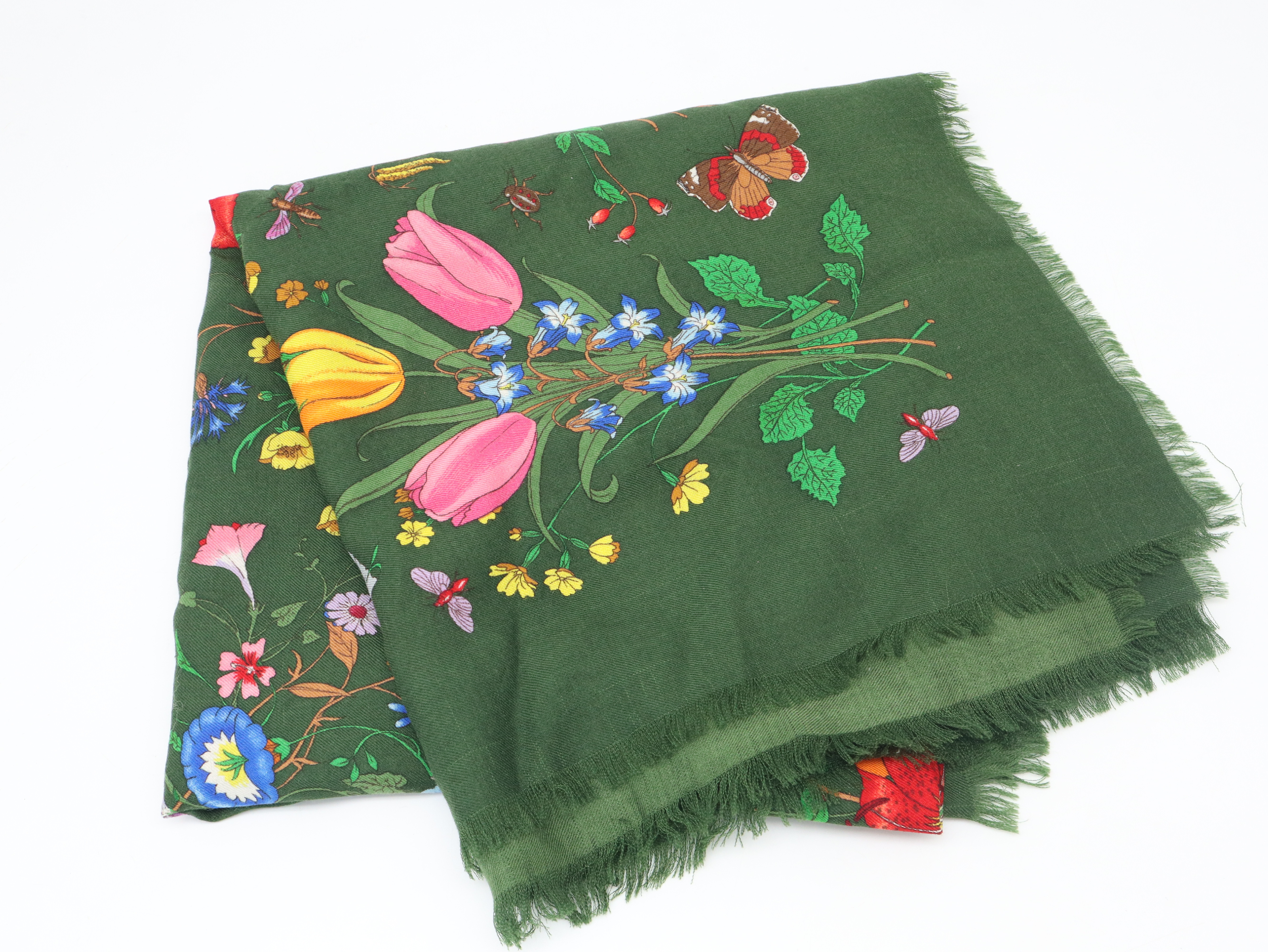 Wool x Silk Flora Scarf, Green, Other Accessories — view 2