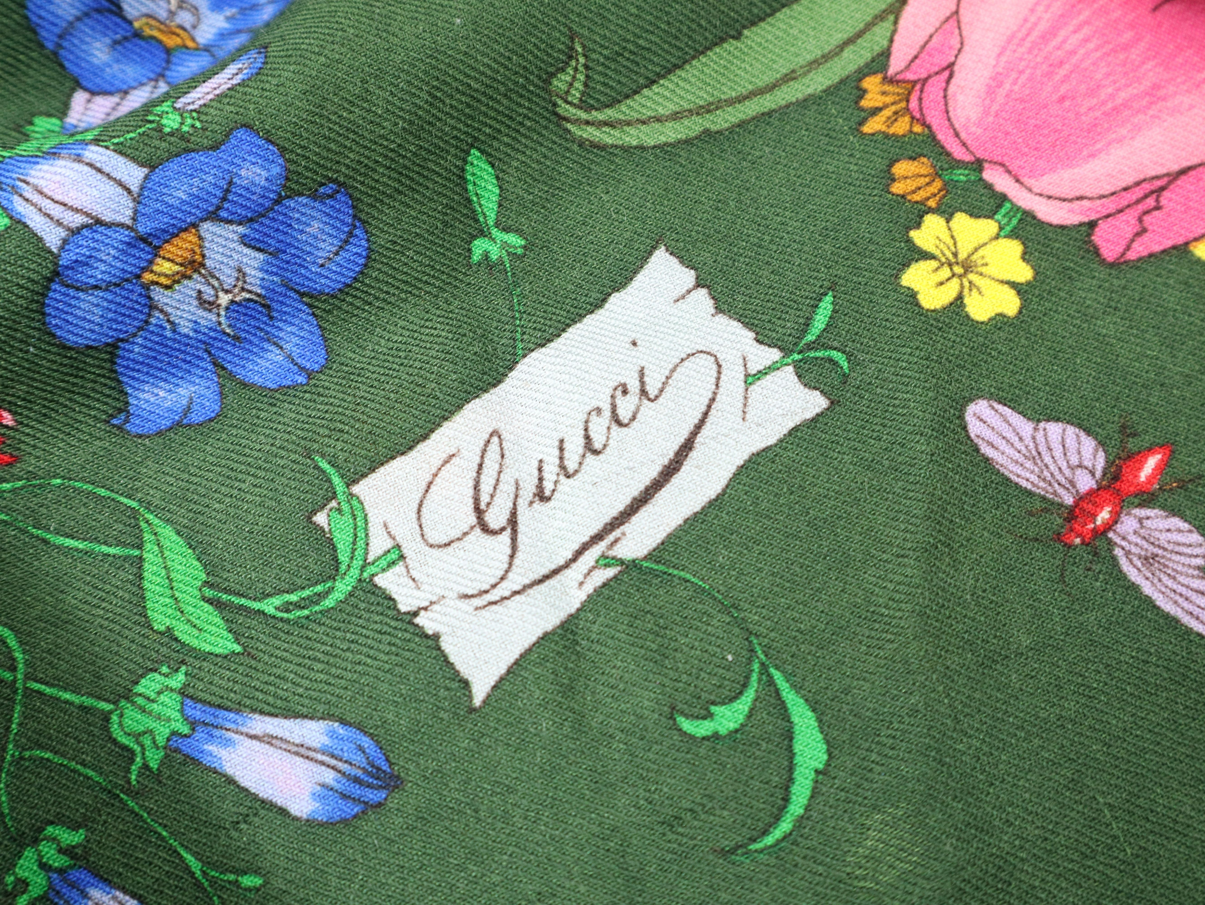 Wool x Silk Flora Scarf, Green, Other Accessories — view 3