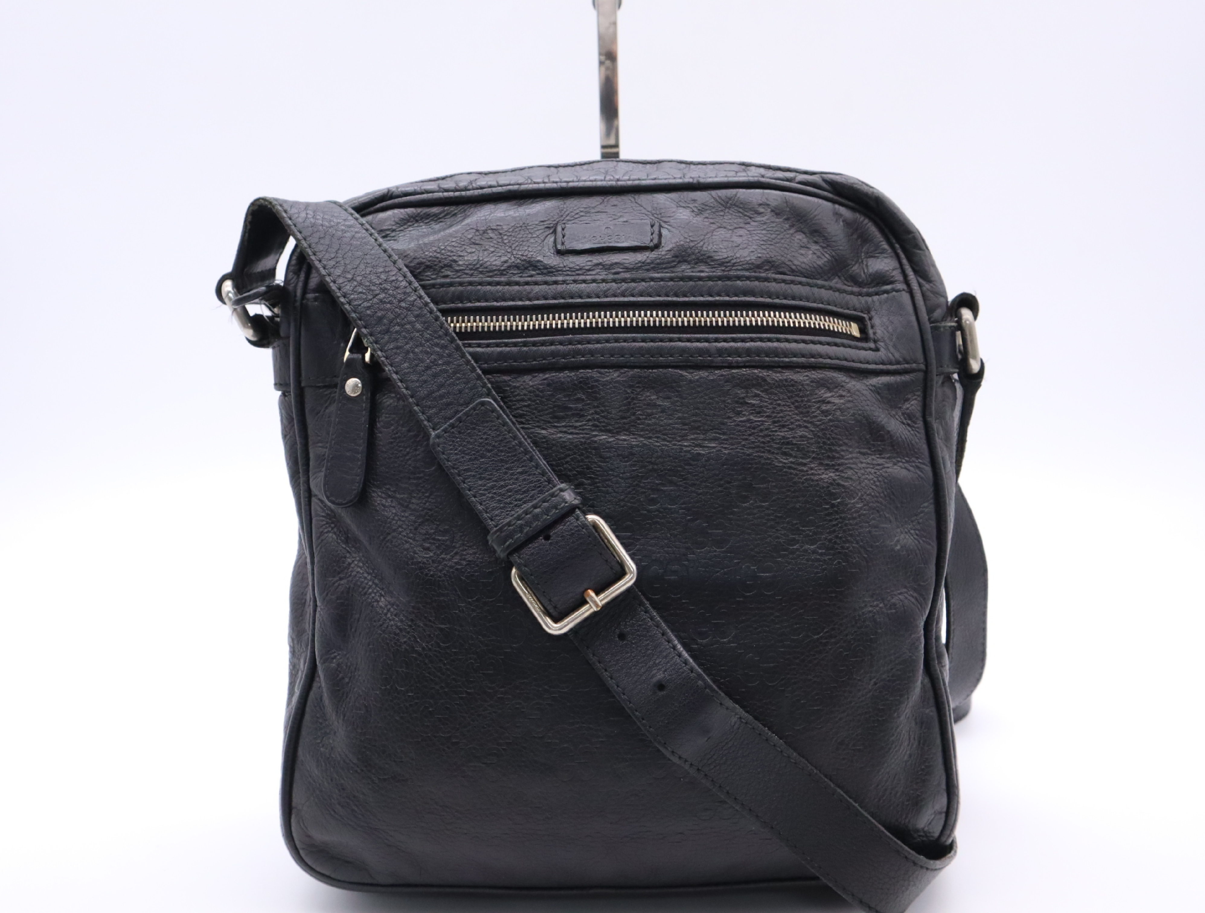 Leather Guccissima Shoulder Bag, Black, Silver Hardware