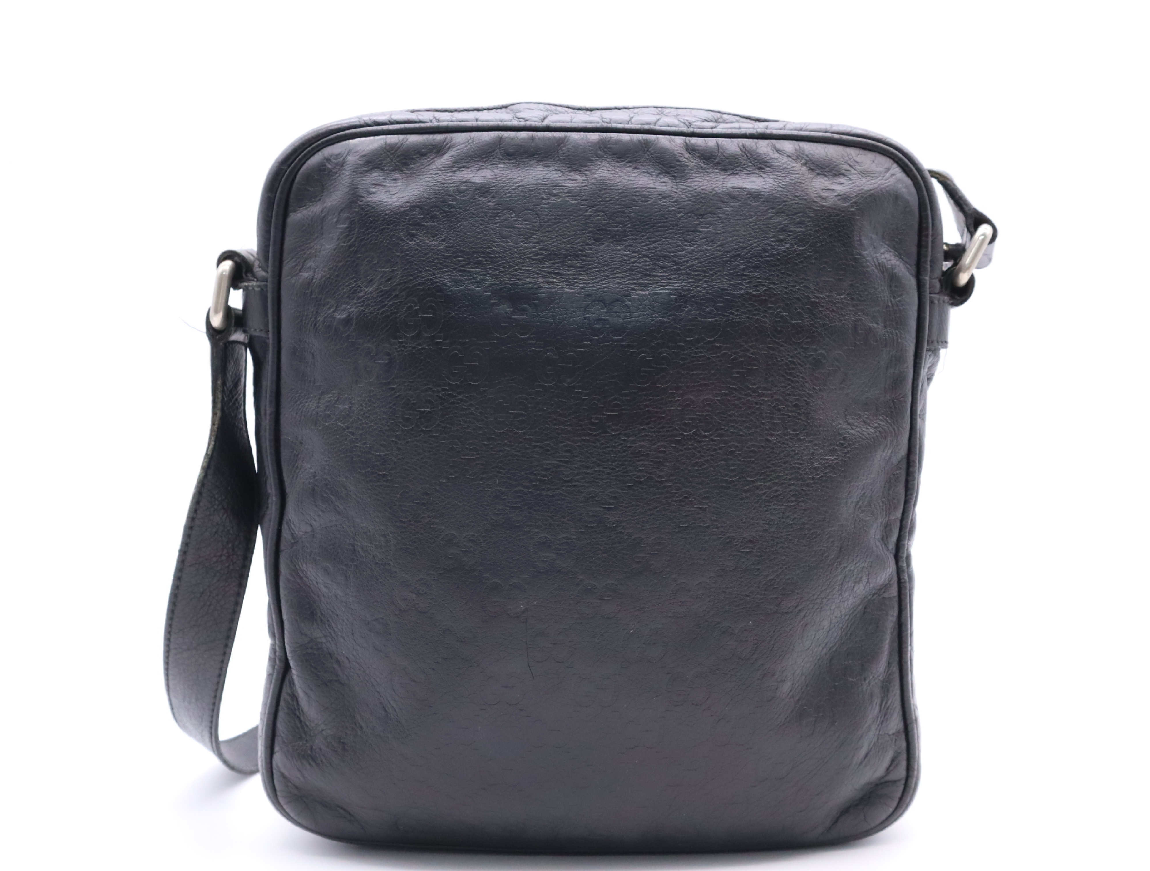 Leather Guccissima Shoulder Bag, Black, Silver Hardware — view 2