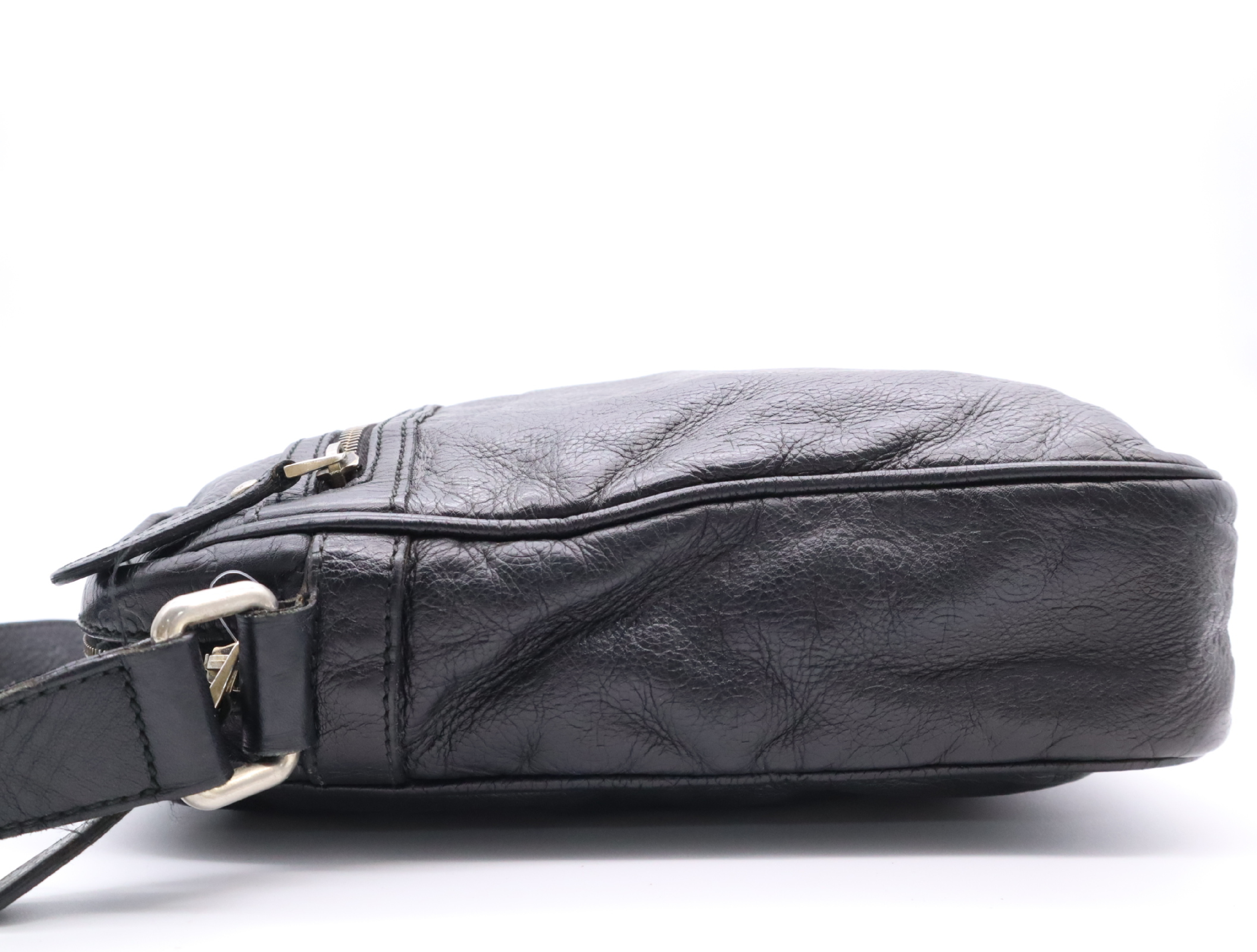 Leather Guccissima Shoulder Bag, Black, Silver Hardware — view 3
