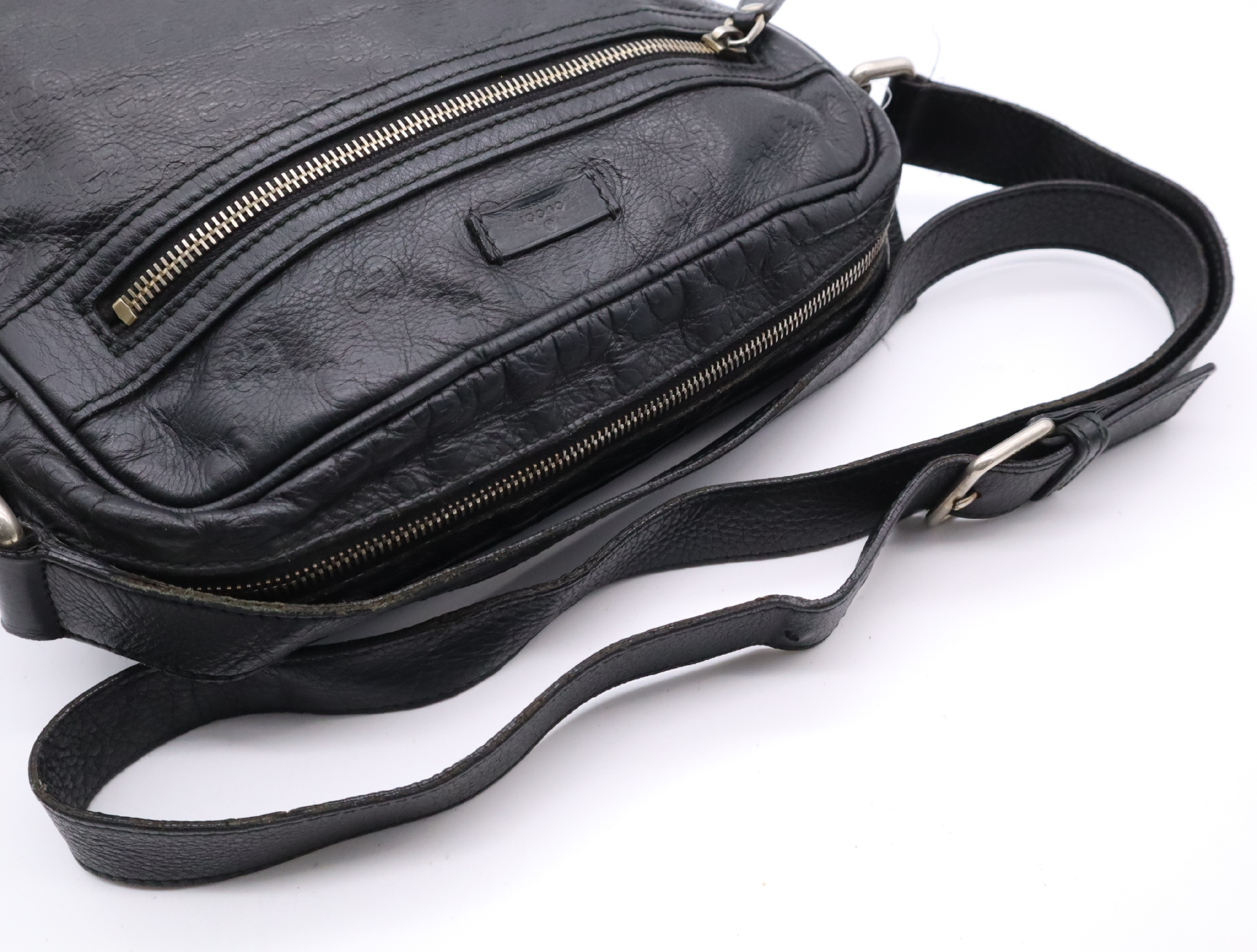 Leather Guccissima Shoulder Bag, Black, Silver Hardware — view 10