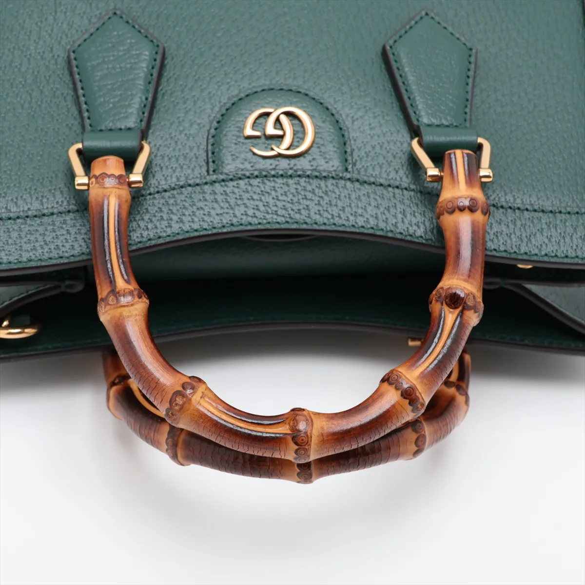 Bamboo Diana Leather 2-Way Handbag, Green, 702721 — view 5