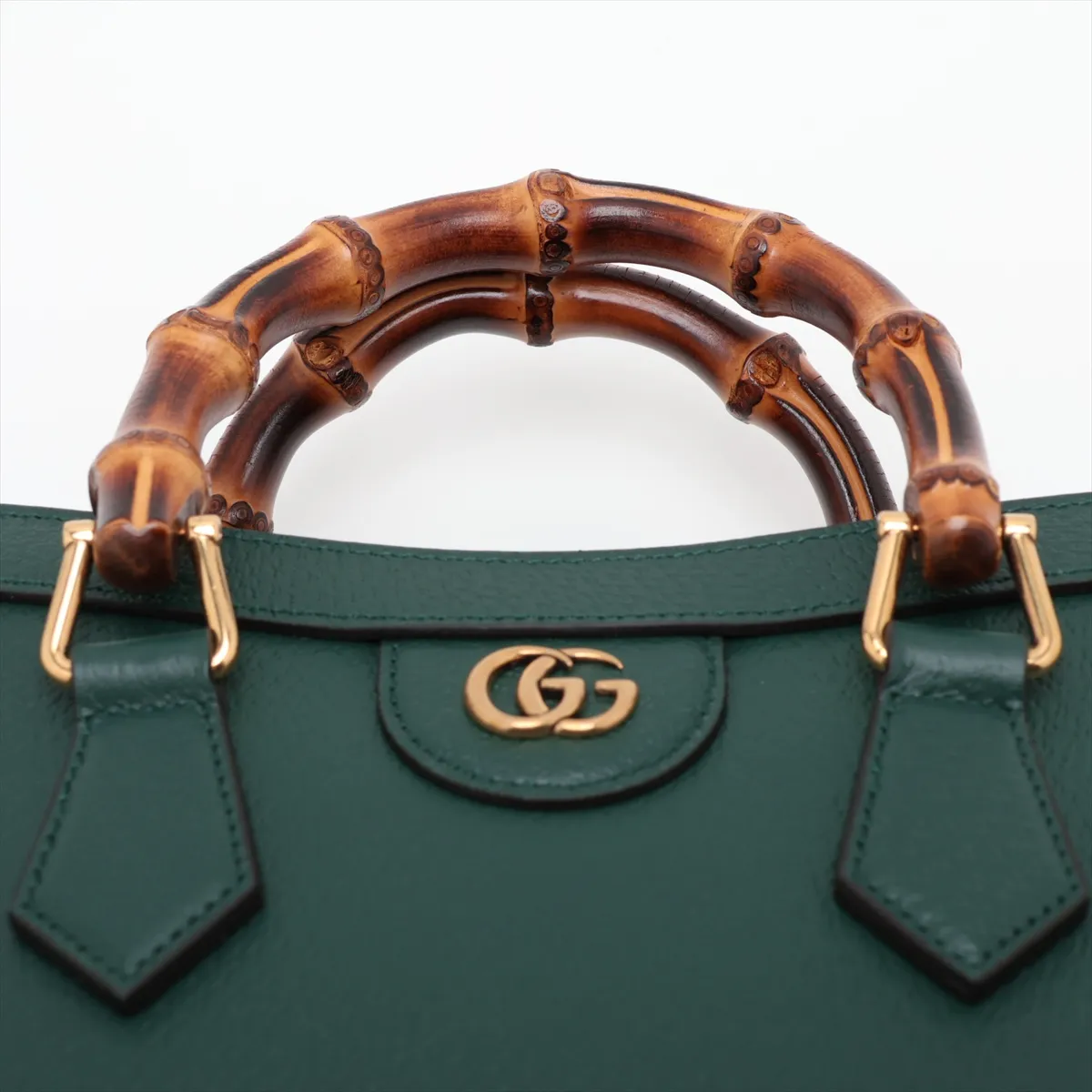 Bamboo Diana Leather 2-Way Handbag, Green, 702721 — view 6