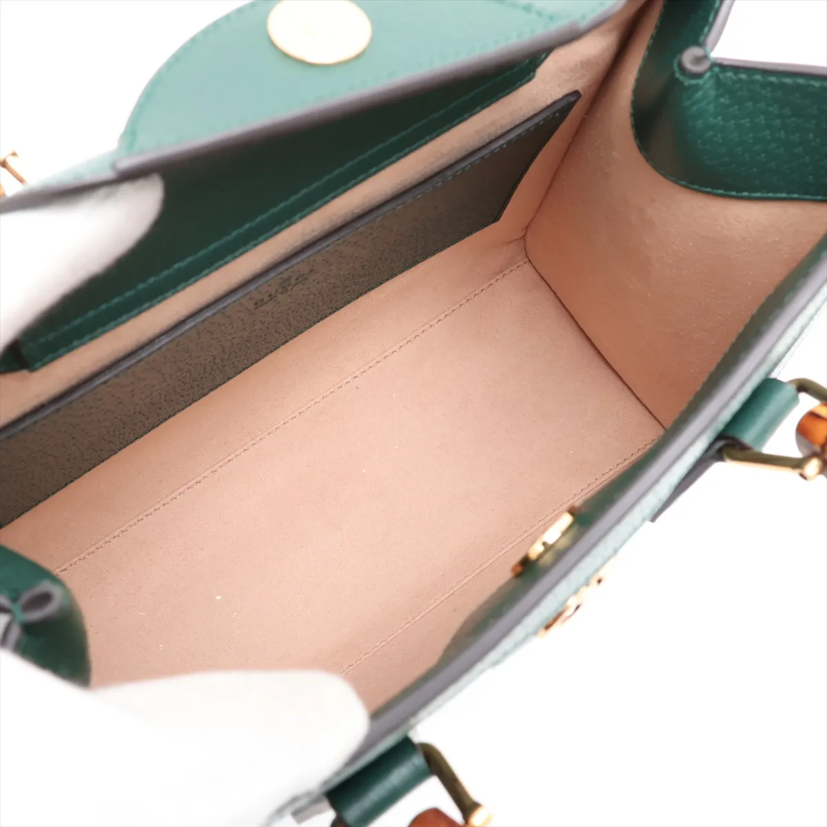 Bamboo Diana Leather 2-Way Handbag, Green, 702721 — view 8