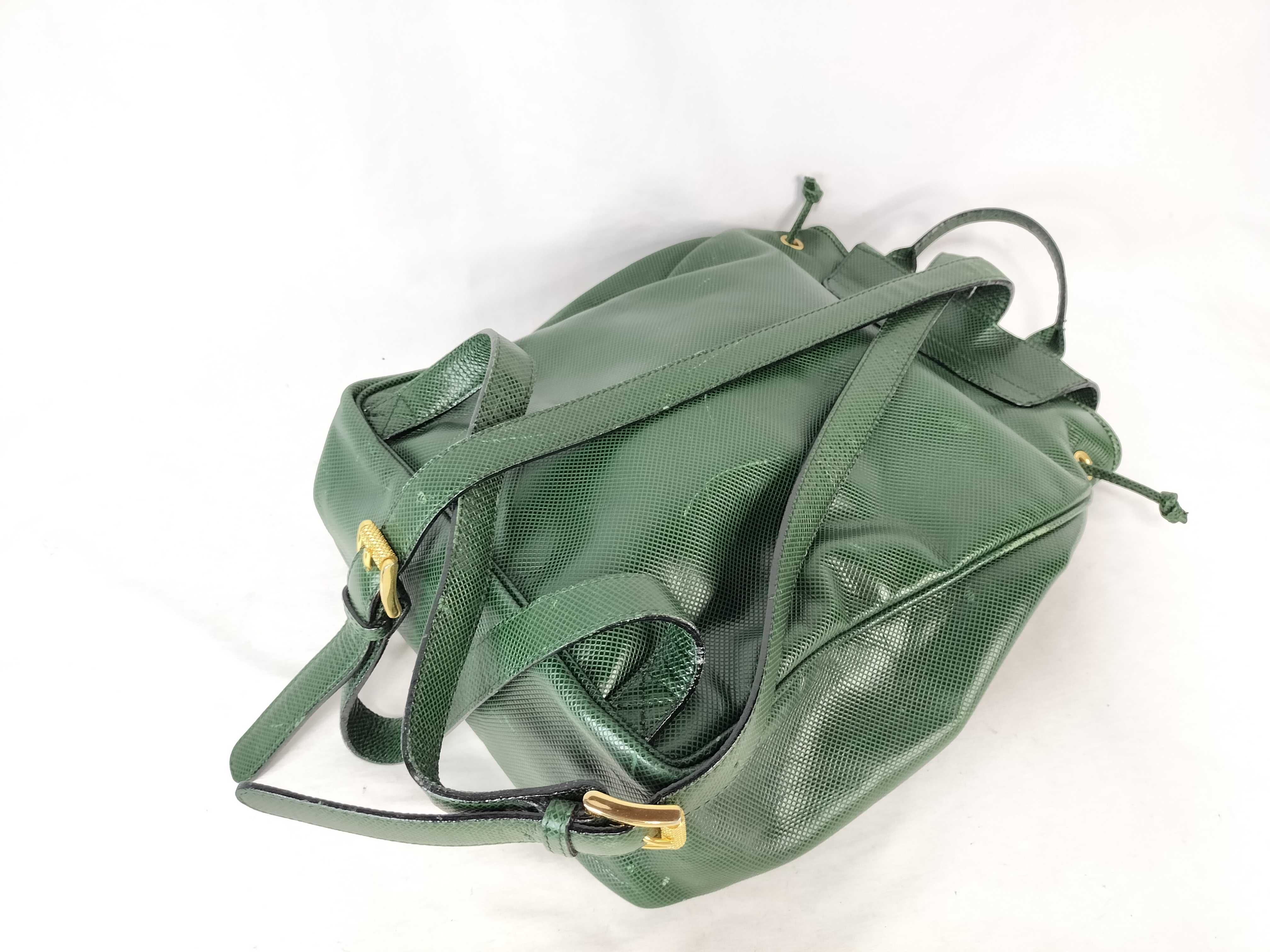 Leather Backpack, Green — view 3