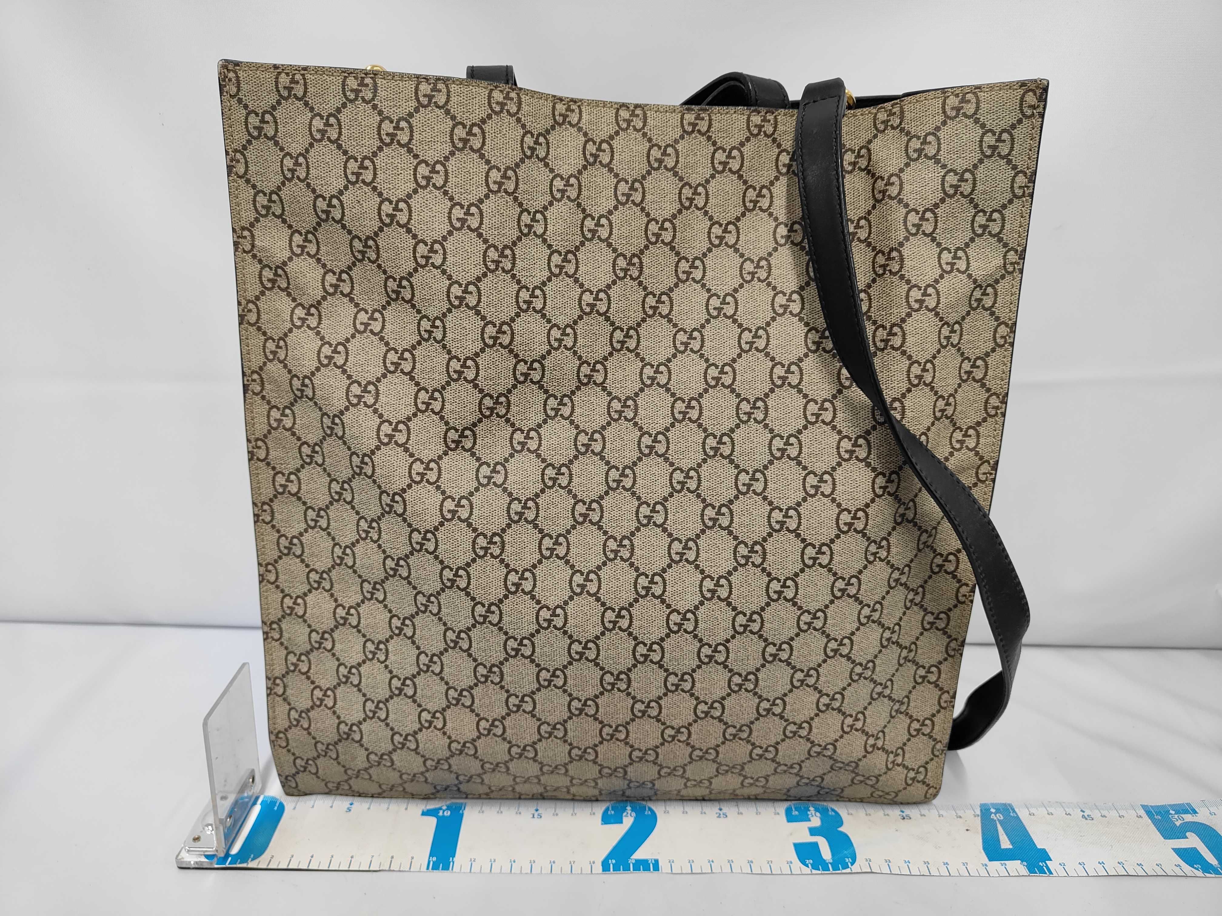 Vertical Tote Bag, Black/Beige, Supreme Coated Canvas, Gold Hardware. — view 2