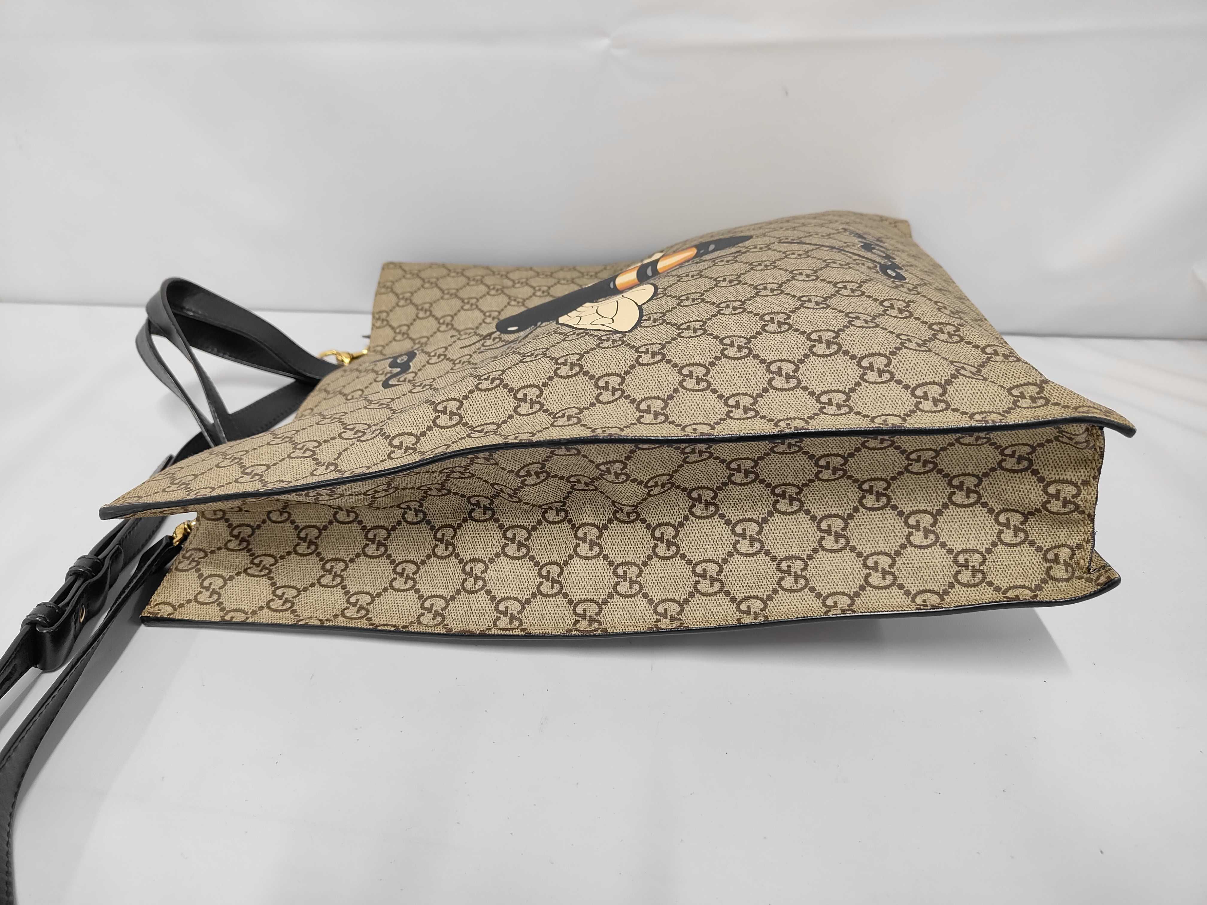 Vertical Tote Bag, Black/Beige, Supreme Coated Canvas, Gold Hardware. — view 10