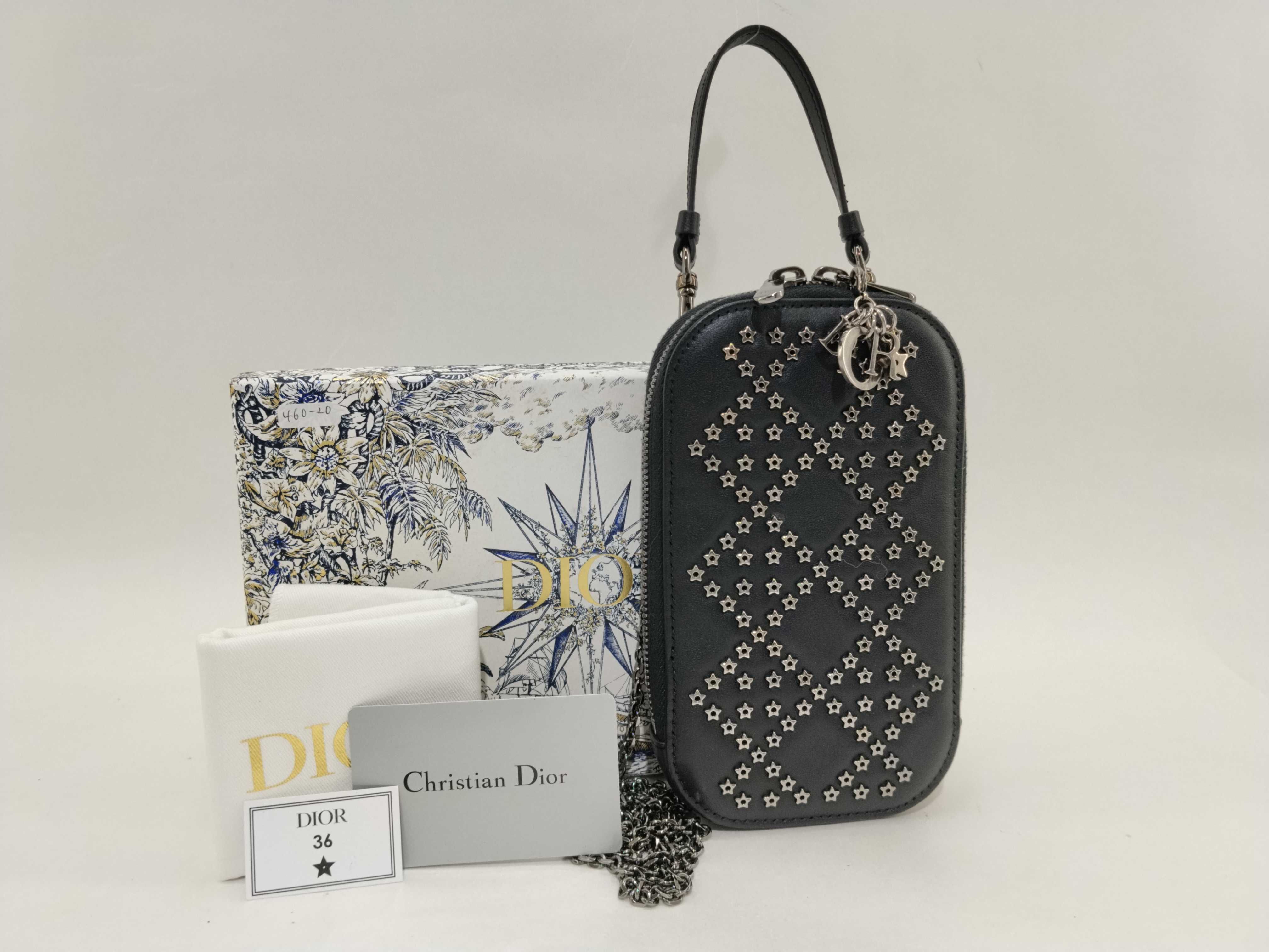 Lady Callin Phone Holder / Leather / Black / Silver Hardware / Chain, Strap, Dust Bag, Box Bag