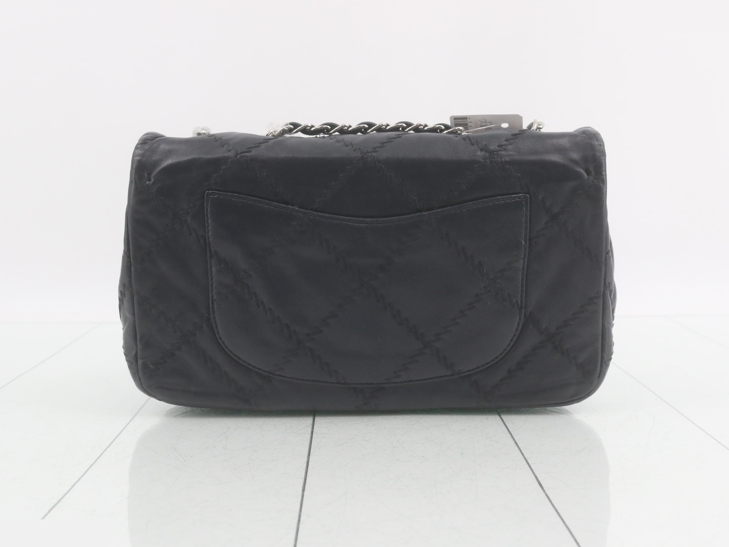 Leather Coco Mark Chain Shoulder Bag, Navy — view 2