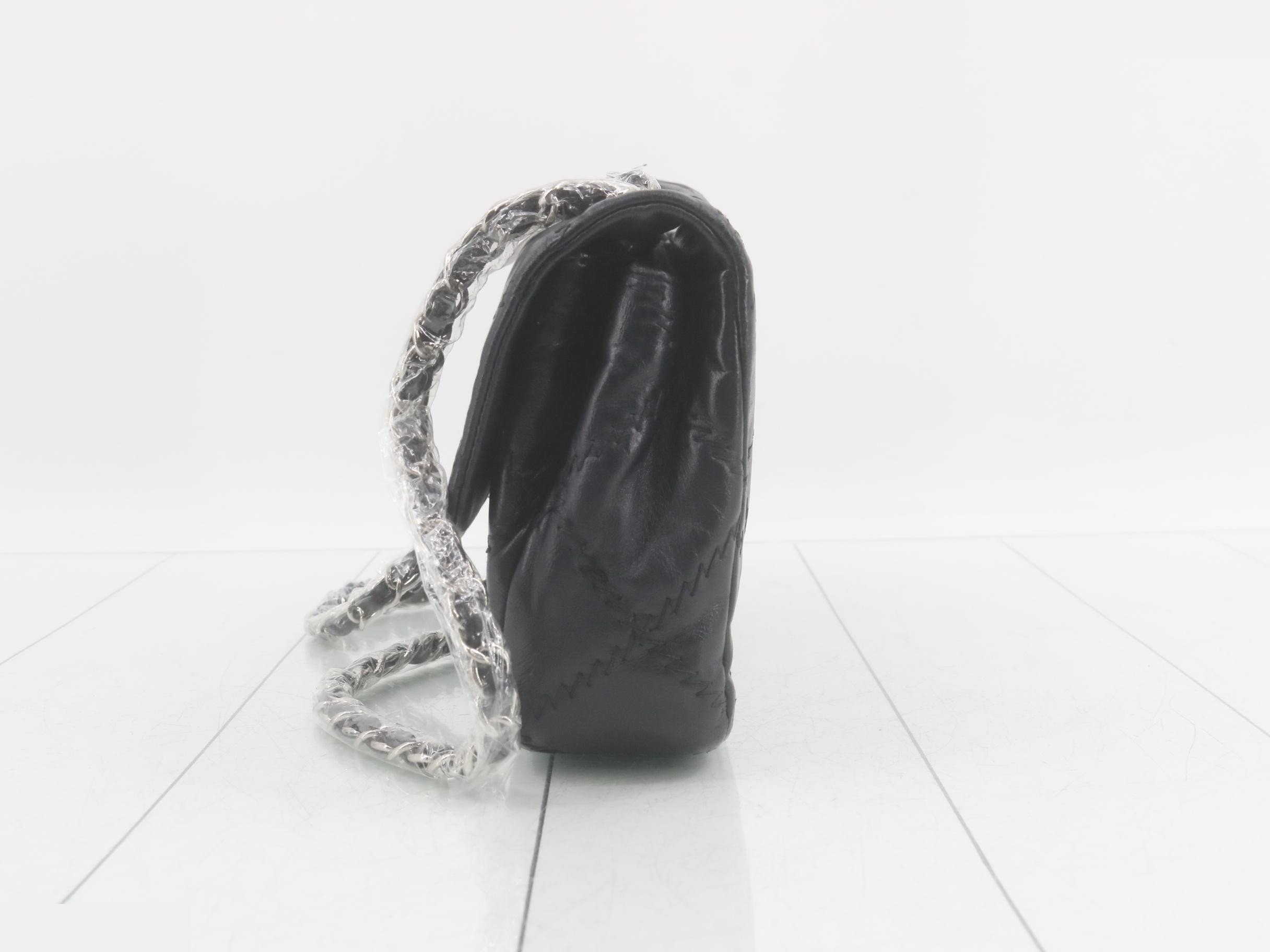 Leather Coco Mark Chain Shoulder Bag, Navy — view 3