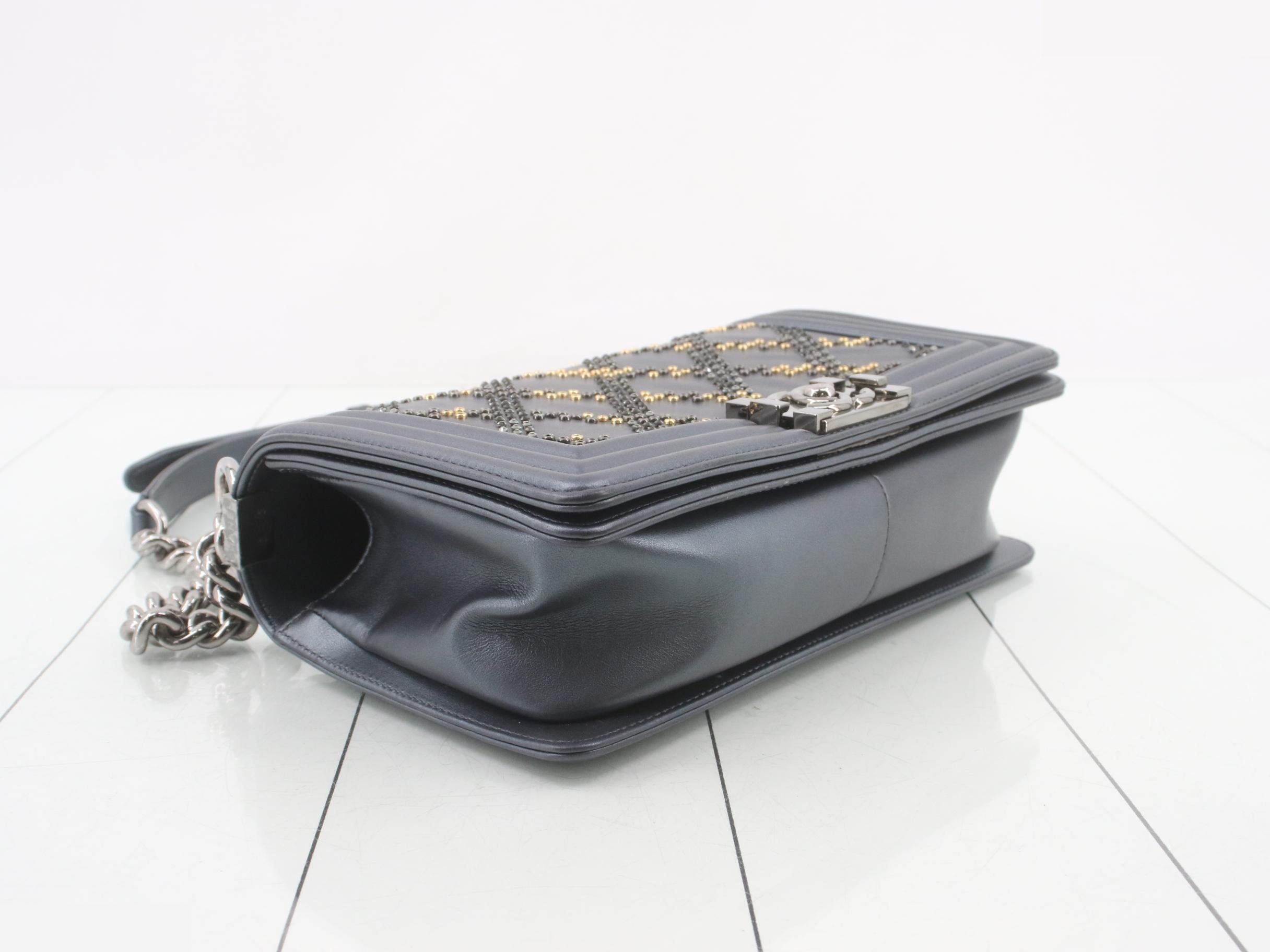 Boy Chanel Stone Lamb Shoulder Bag with Seal Card — view 5