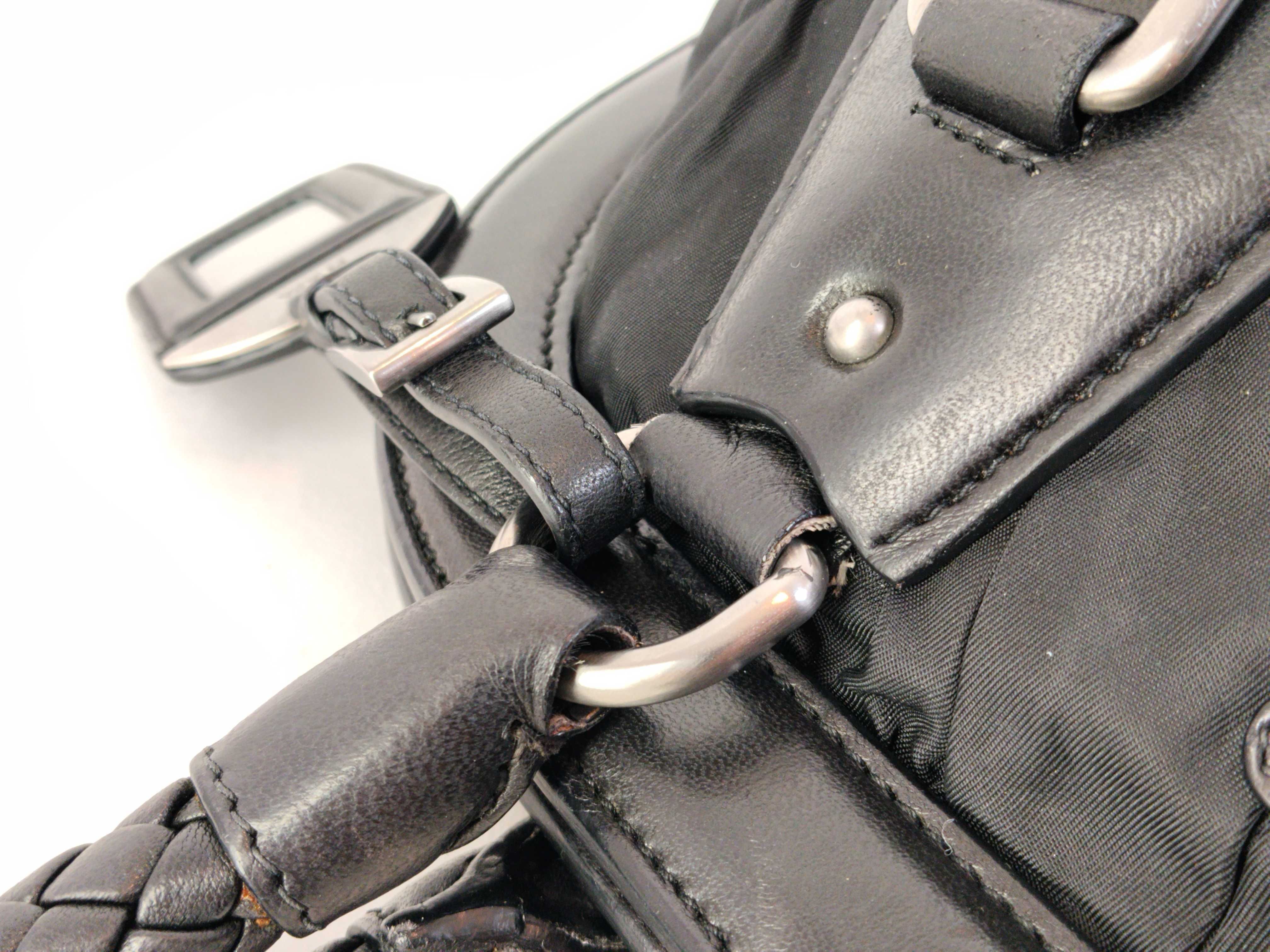 Nylon Prada Nylon x Leather Gathered Tote Bag Handbag Triangle Logo Black Tote Bag — view 5