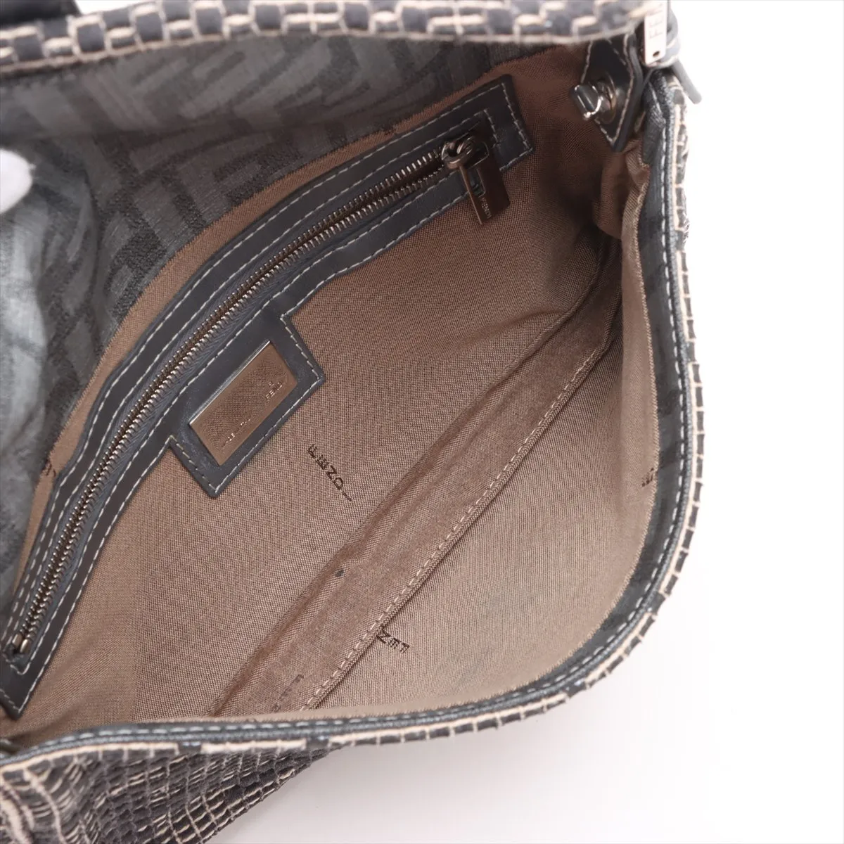 Textile x Leather Shoulder Bag Gray 8BR600 — view 7