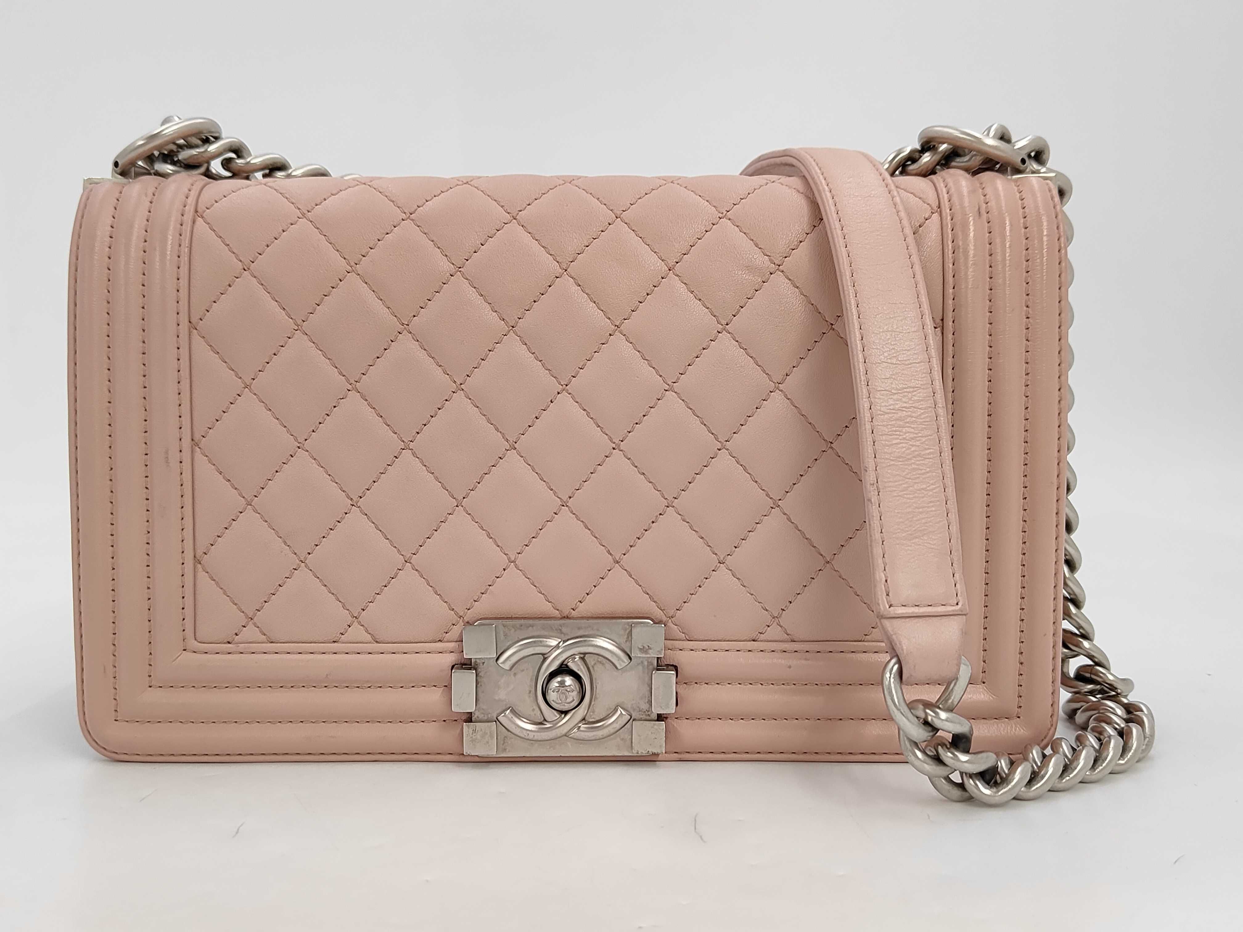 Matelassé Lambskin Pink Silver Boy Chanel Shoulder Bag