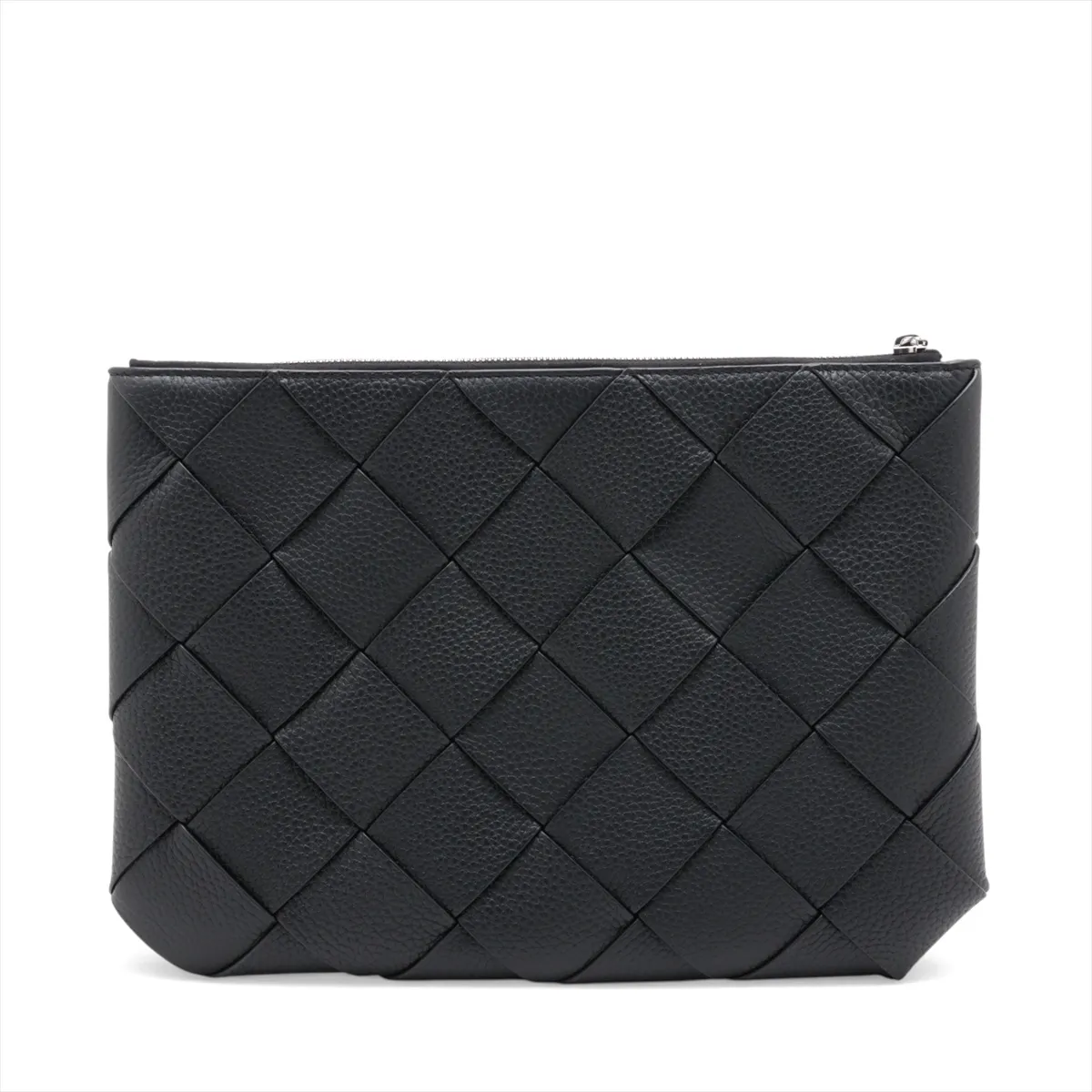 Maxi Intrecciato Diagono Leather Clutch Bag, Black — view 2