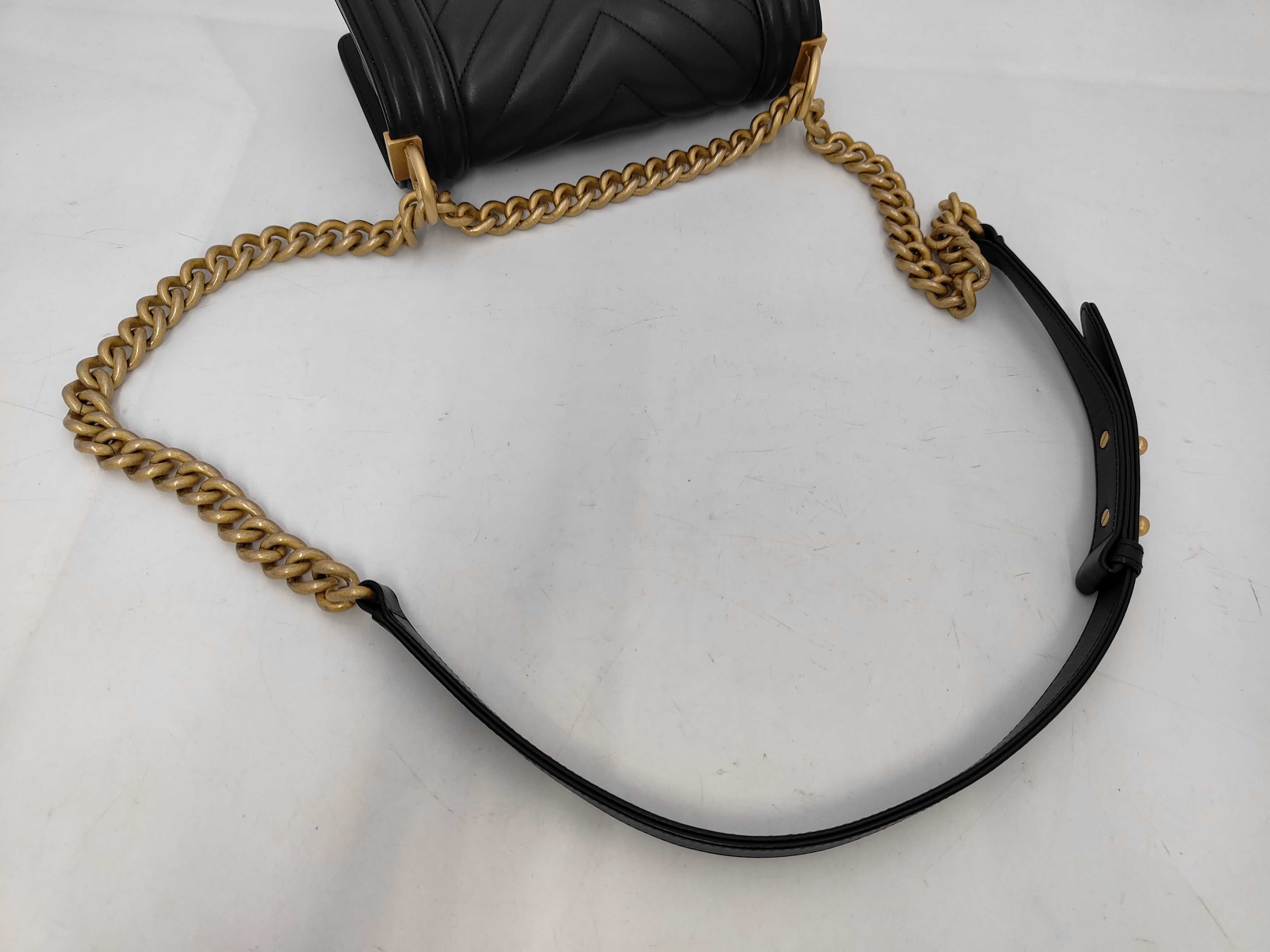 Boy Chanel Chevron Chain Shoulder Bag, Black Lambskin, Gold Hardware. — view 3