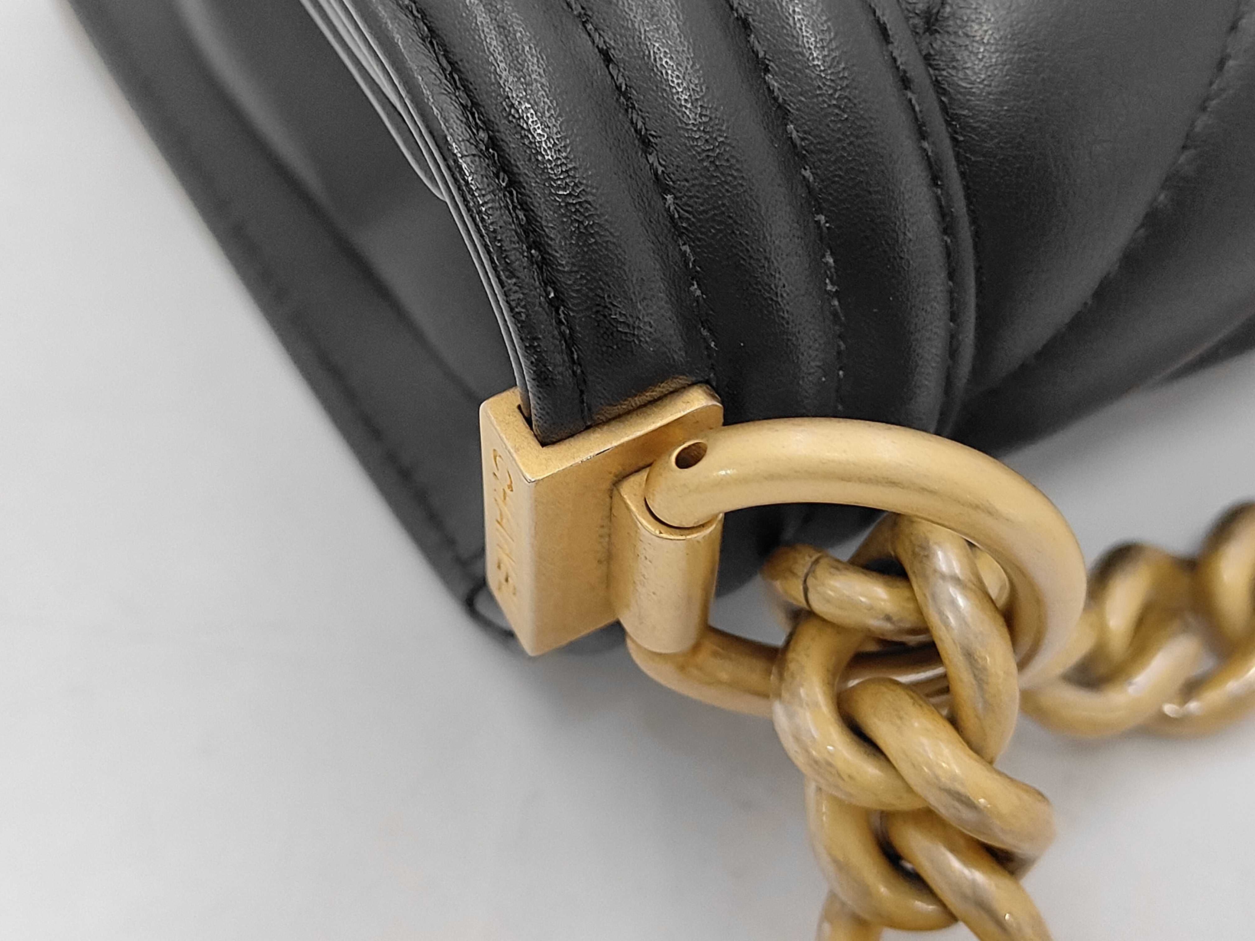 Boy Chanel Chevron Chain Shoulder Bag, Black Lambskin, Gold Hardware. — view 5