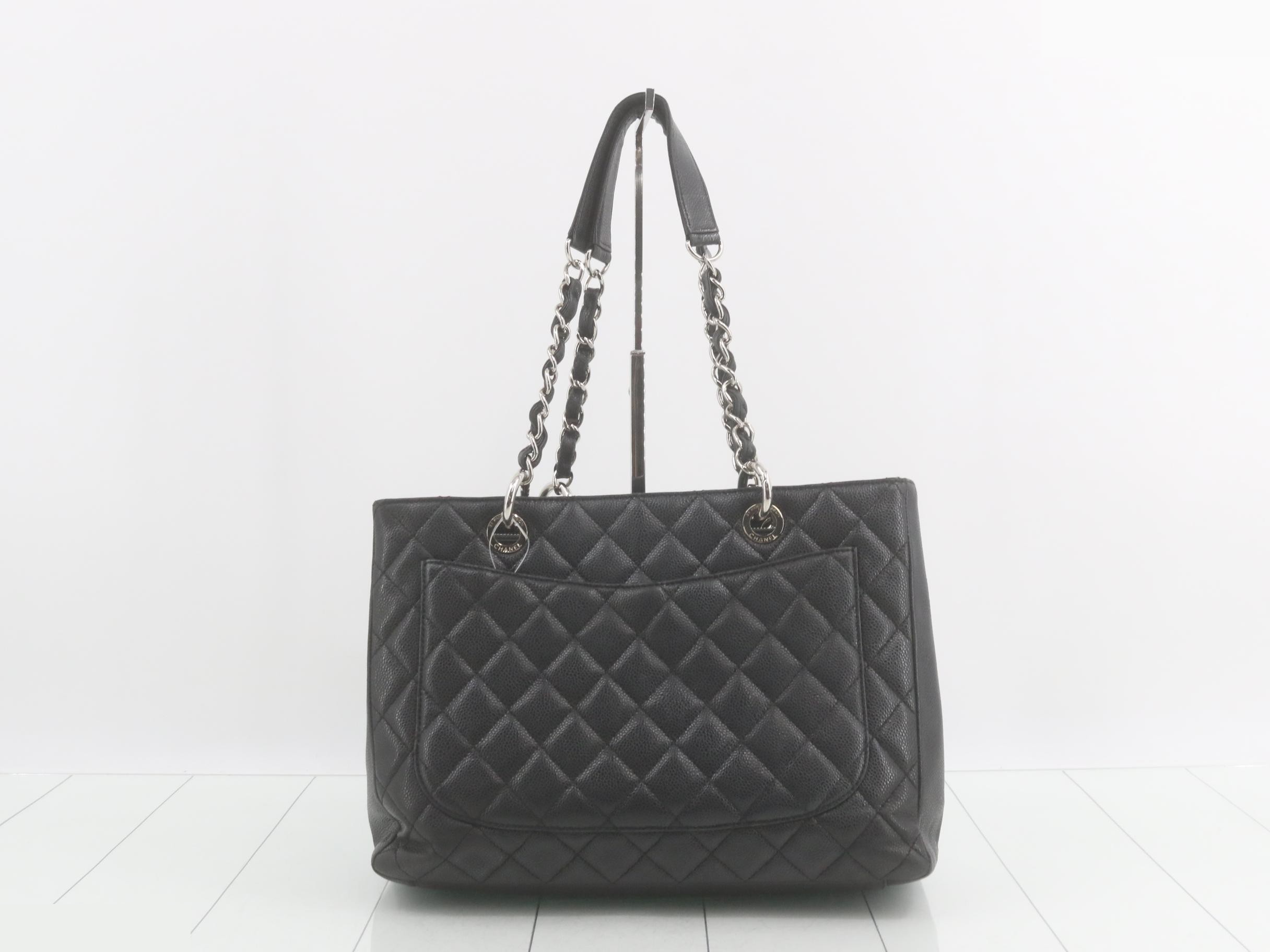 Caviar leather matelassé black tote bag — view 2