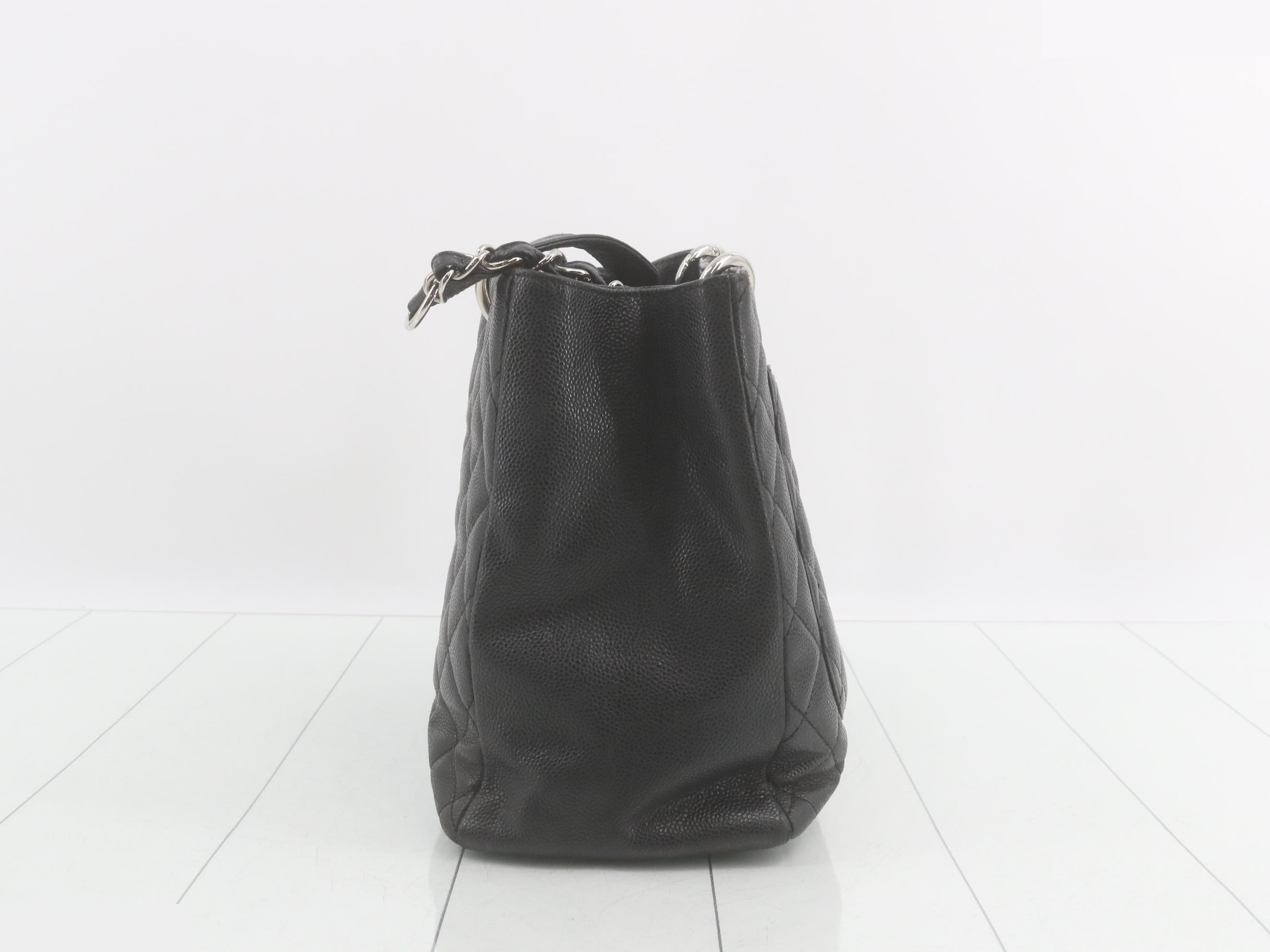 Caviar leather matelassé black tote bag — view 3
