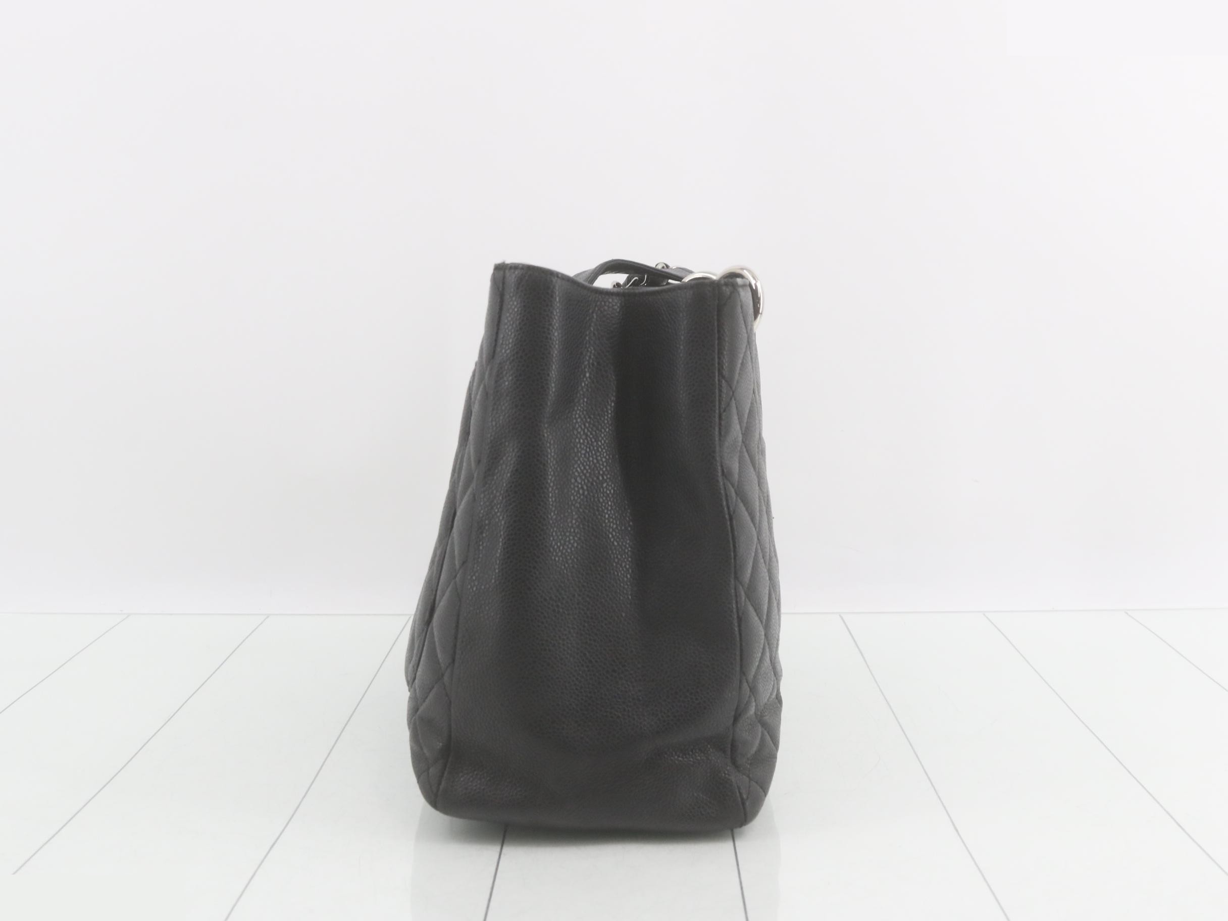 Caviar leather matelassé black tote bag — view 4