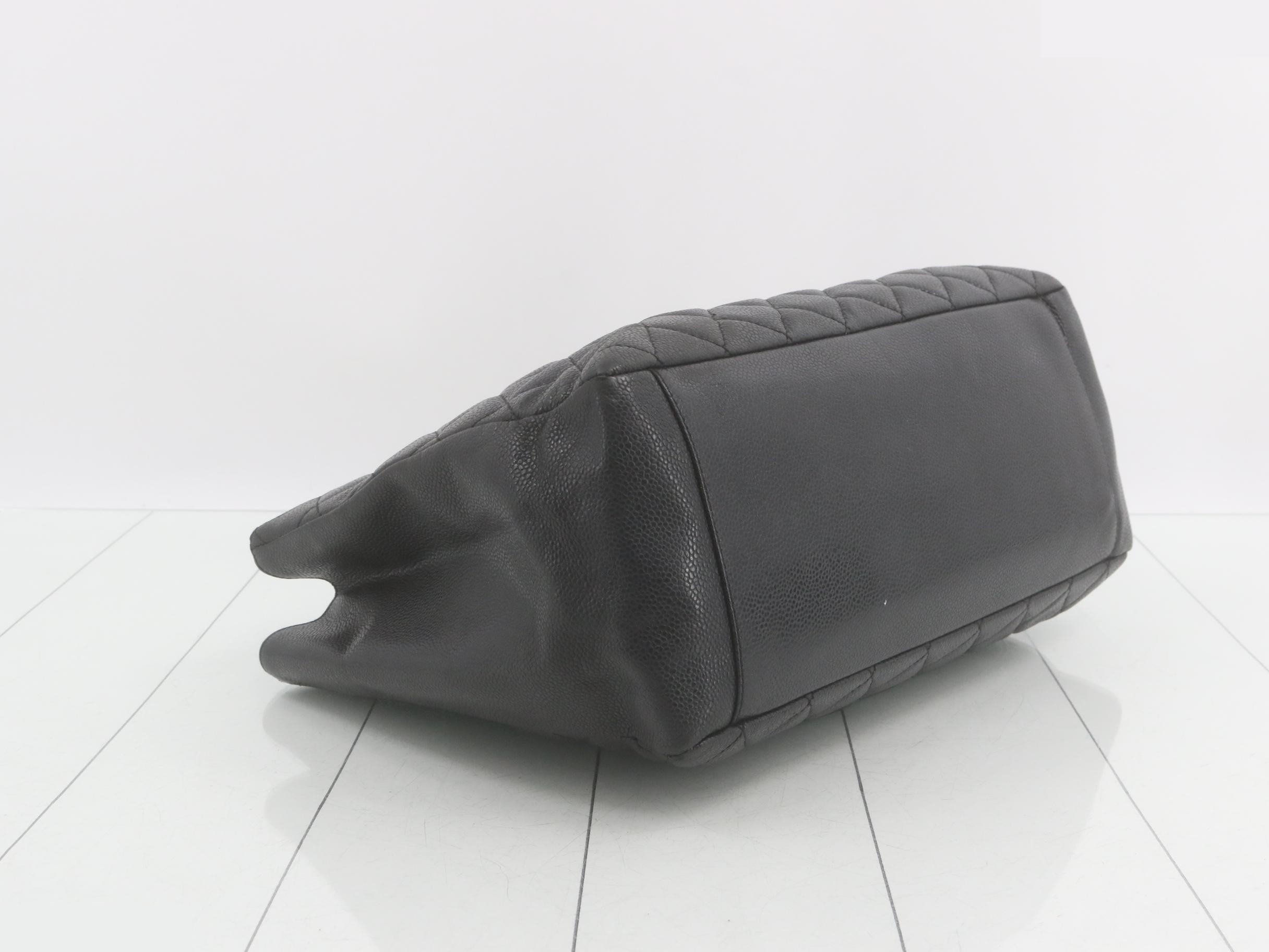 Caviar leather matelassé black tote bag — view 5