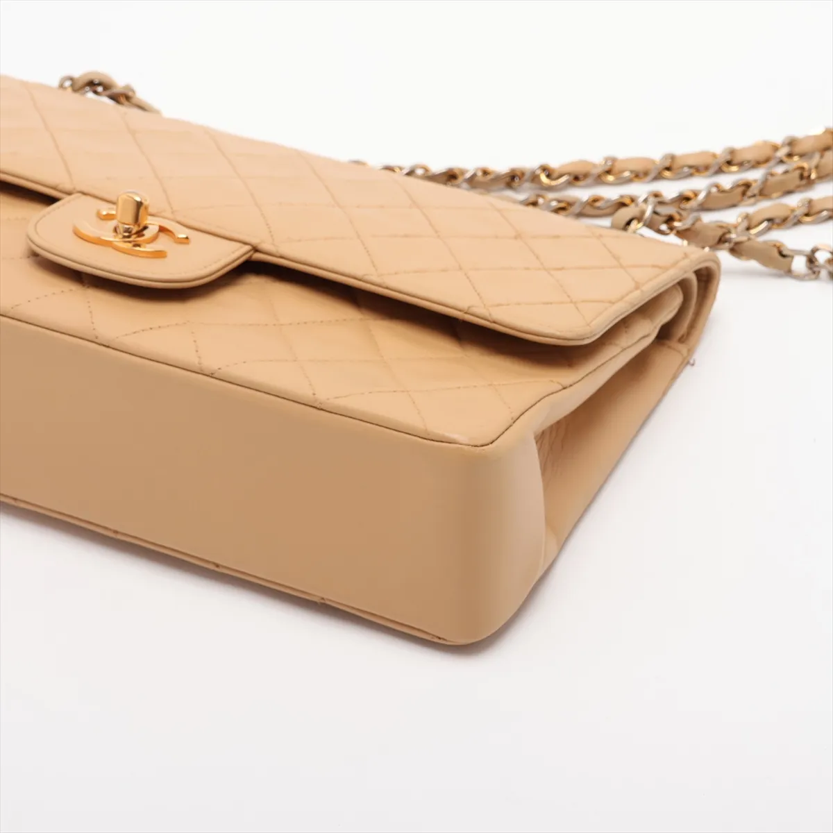 Matelassé 25 Leather Double Flap Double Chain Bag, Beige, Gold Hardware, 0706439, Serial Number 0-series, A01112 — view 3