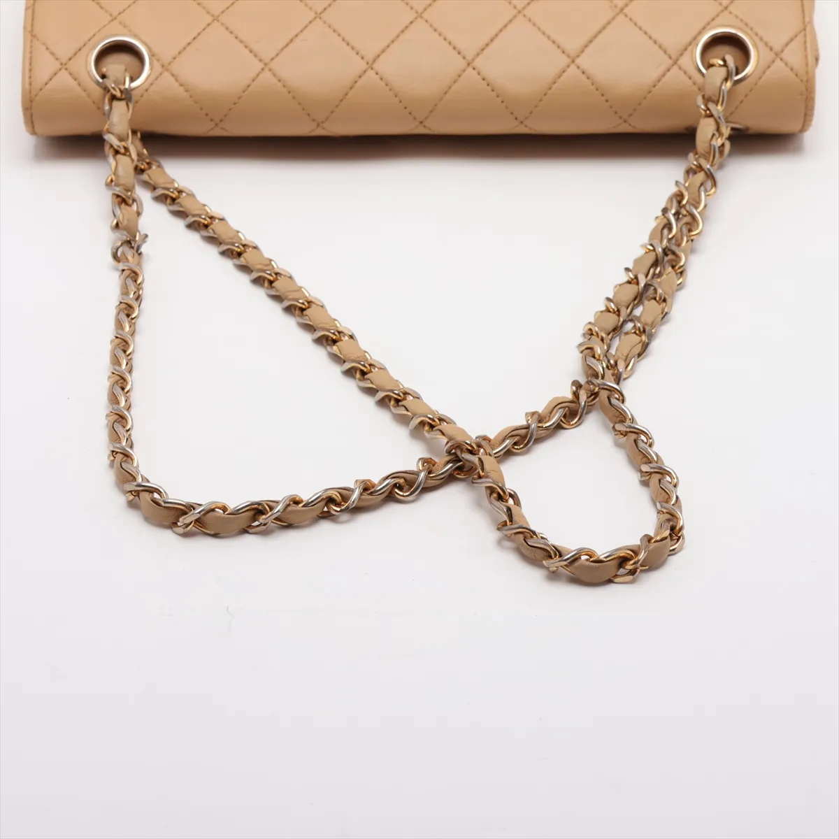Matelassé 25 Leather Double Flap Double Chain Bag, Beige, Gold Hardware, 0706439, Serial Number 0-series, A01112 — view 5