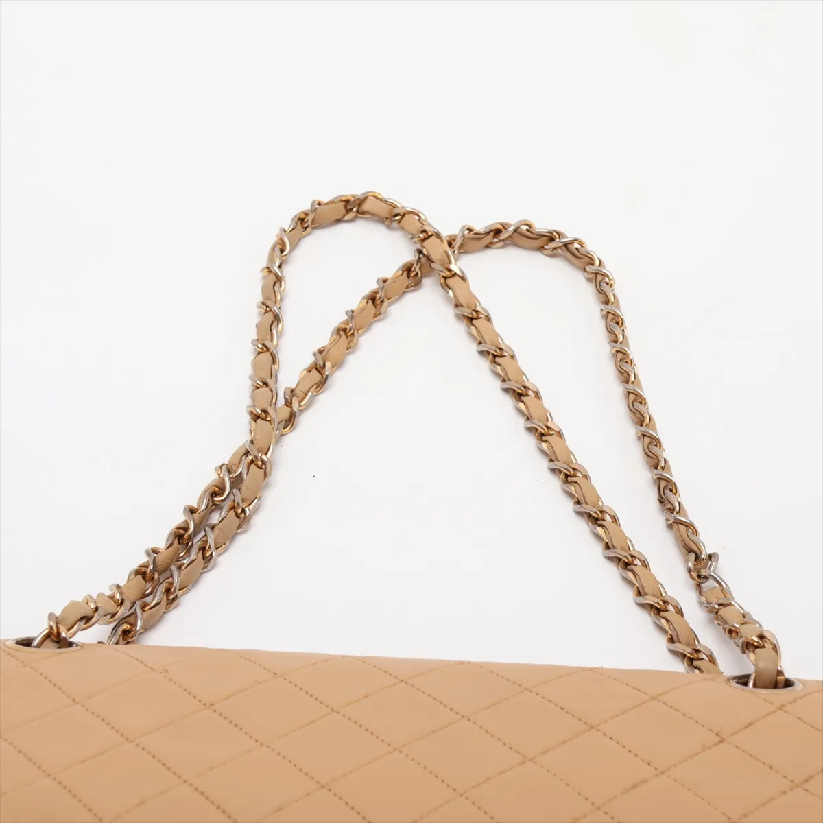 Matelassé 25 Leather Double Flap Double Chain Bag, Beige, Gold Hardware, 0706439, Serial Number 0-series, A01112 — view 6