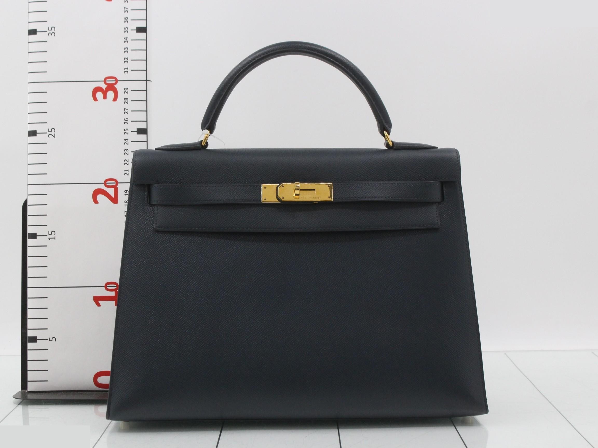 Kelly 32, Courchevel leather, Blue Indigo, Gold hardware, X — view 2
