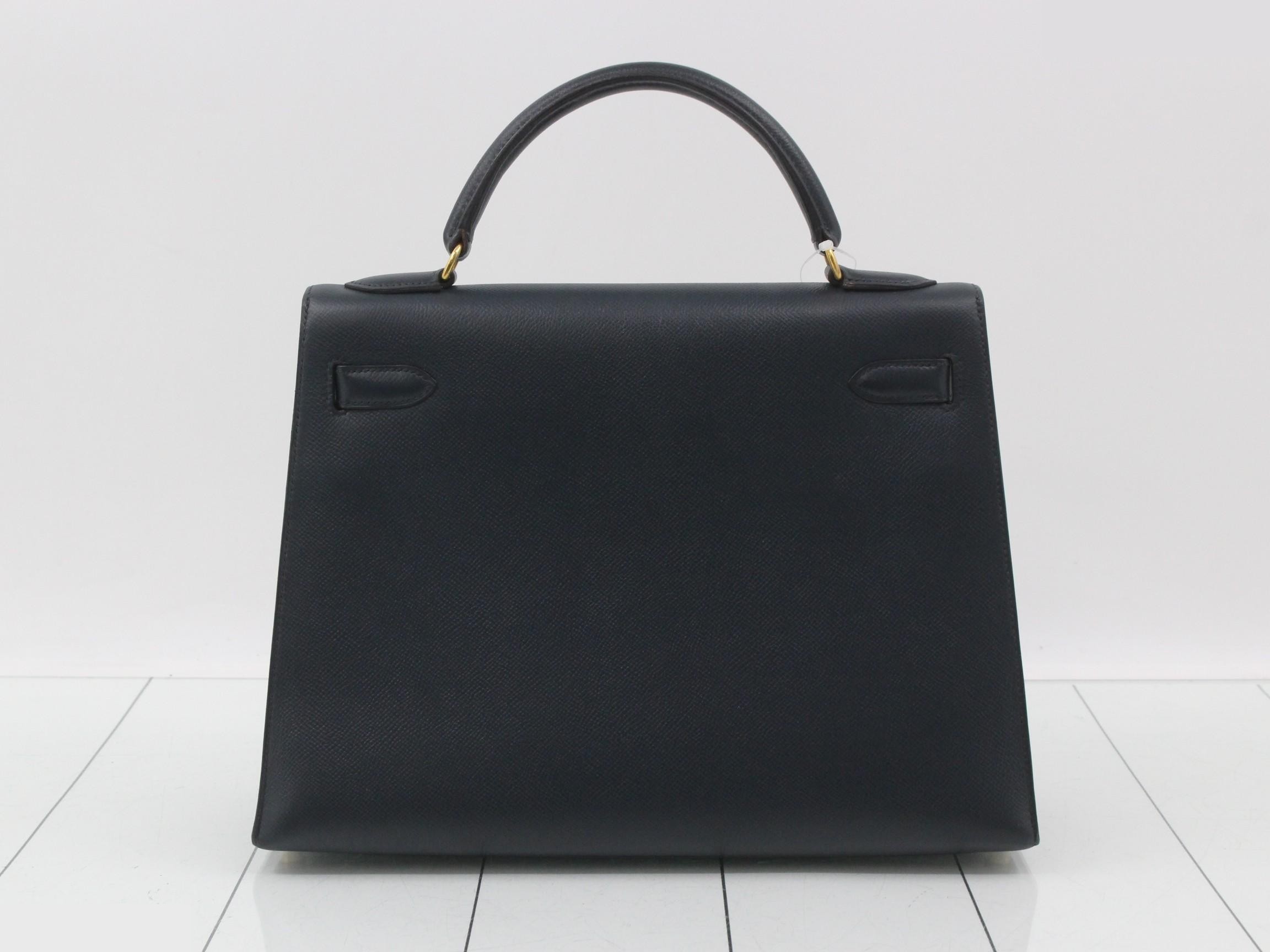 Kelly 32, Courchevel leather, Blue Indigo, Gold hardware, X — view 3