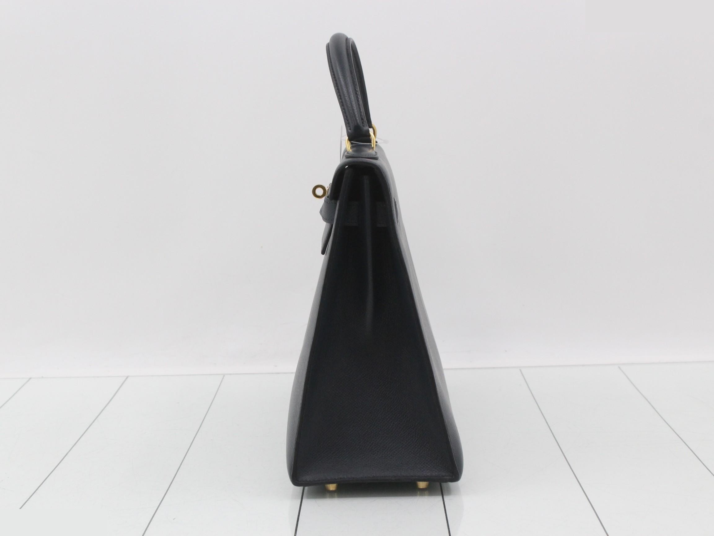 Kelly 32, Courchevel leather, Blue Indigo, Gold hardware, X — view 4