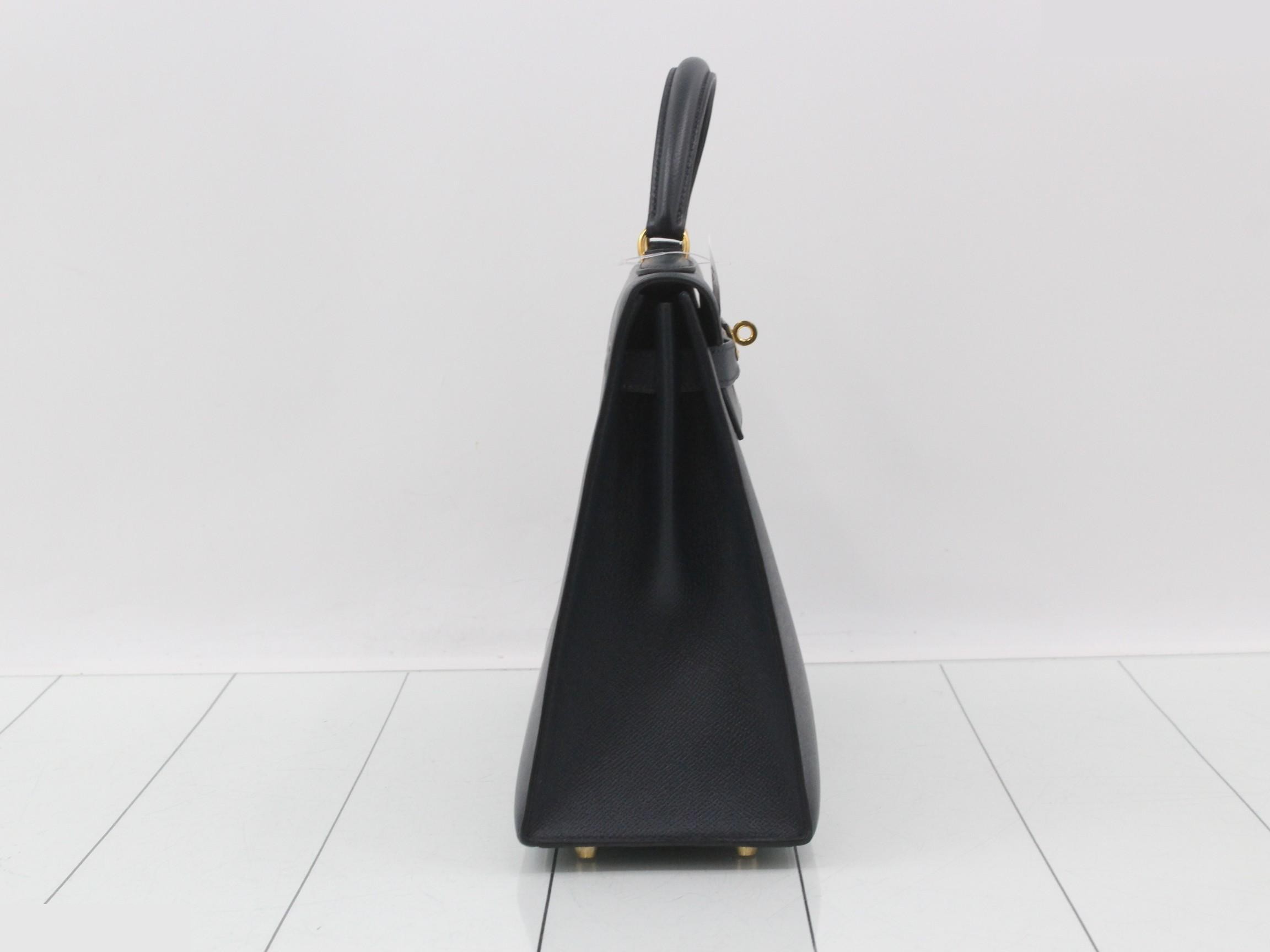 Kelly 32, Courchevel leather, Blue Indigo, Gold hardware, X — view 5
