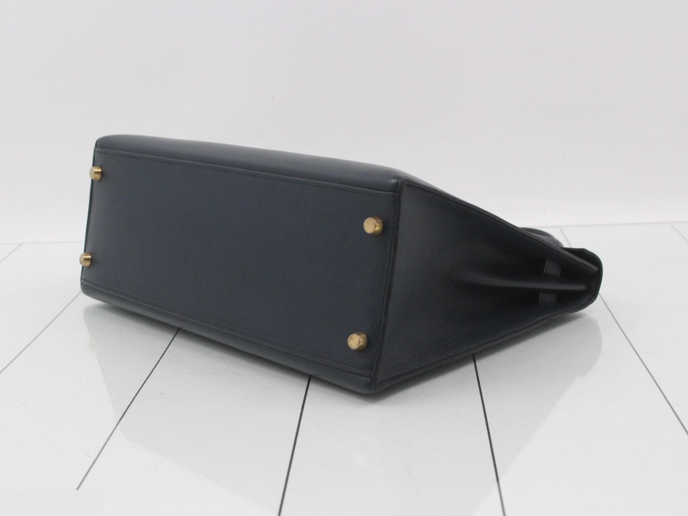 Kelly 32, Courchevel leather, Blue Indigo, Gold hardware, X — view 7