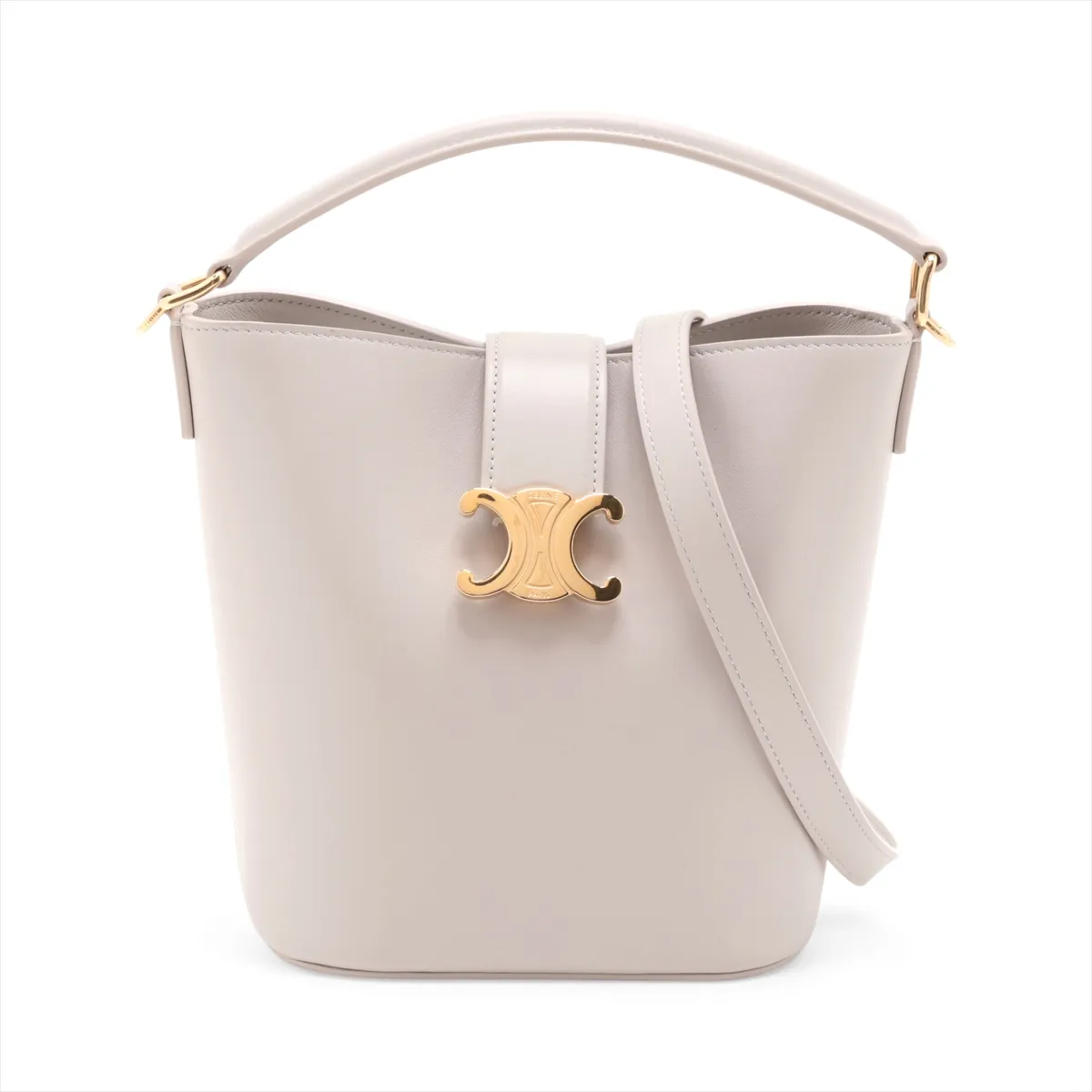 Triomphe Small Bucket Louise Leather 2-Way Shoulder Bag, Gray
