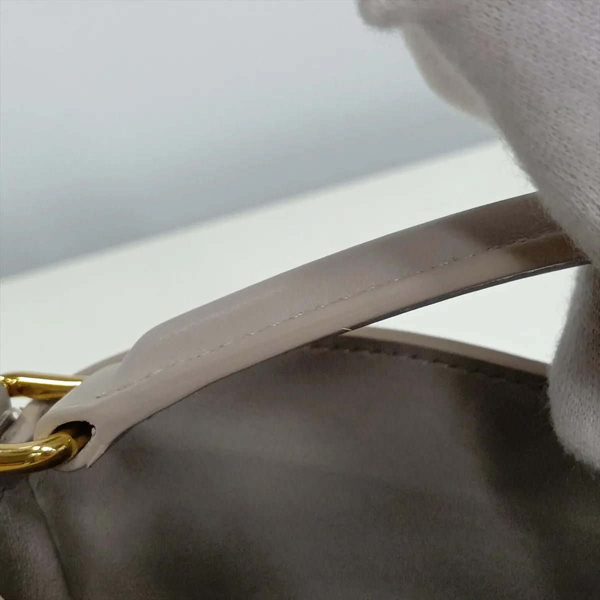 Triomphe Small Bucket Louise Leather 2-Way Shoulder Bag, Gray — view 12
