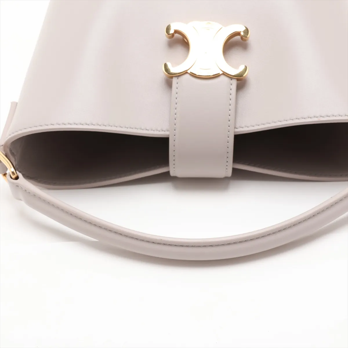 Triomphe Small Bucket Louise Leather 2-Way Shoulder Bag, Gray — view 5