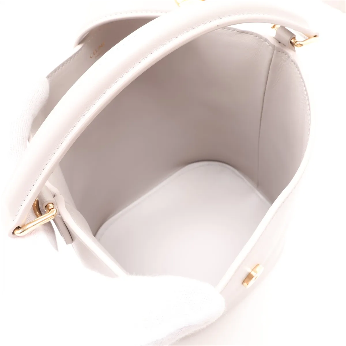 Triomphe Small Bucket Louise Leather 2-Way Shoulder Bag, Gray — view 8