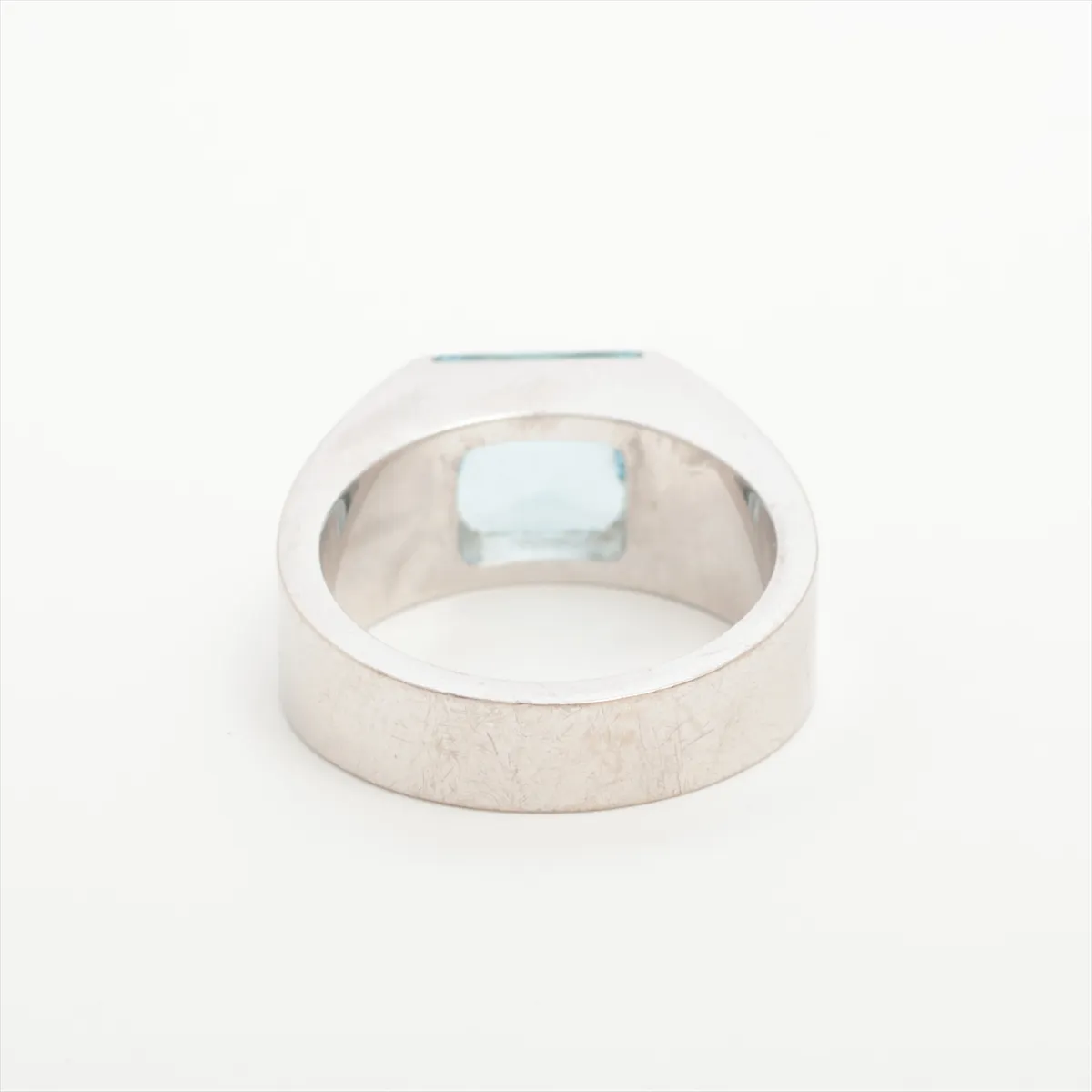 Tank Aquamarine Ring, 750 (WG), 13.0g, Size 52, J8401. Metal shows some wear, stone has a small chip, and — view 2