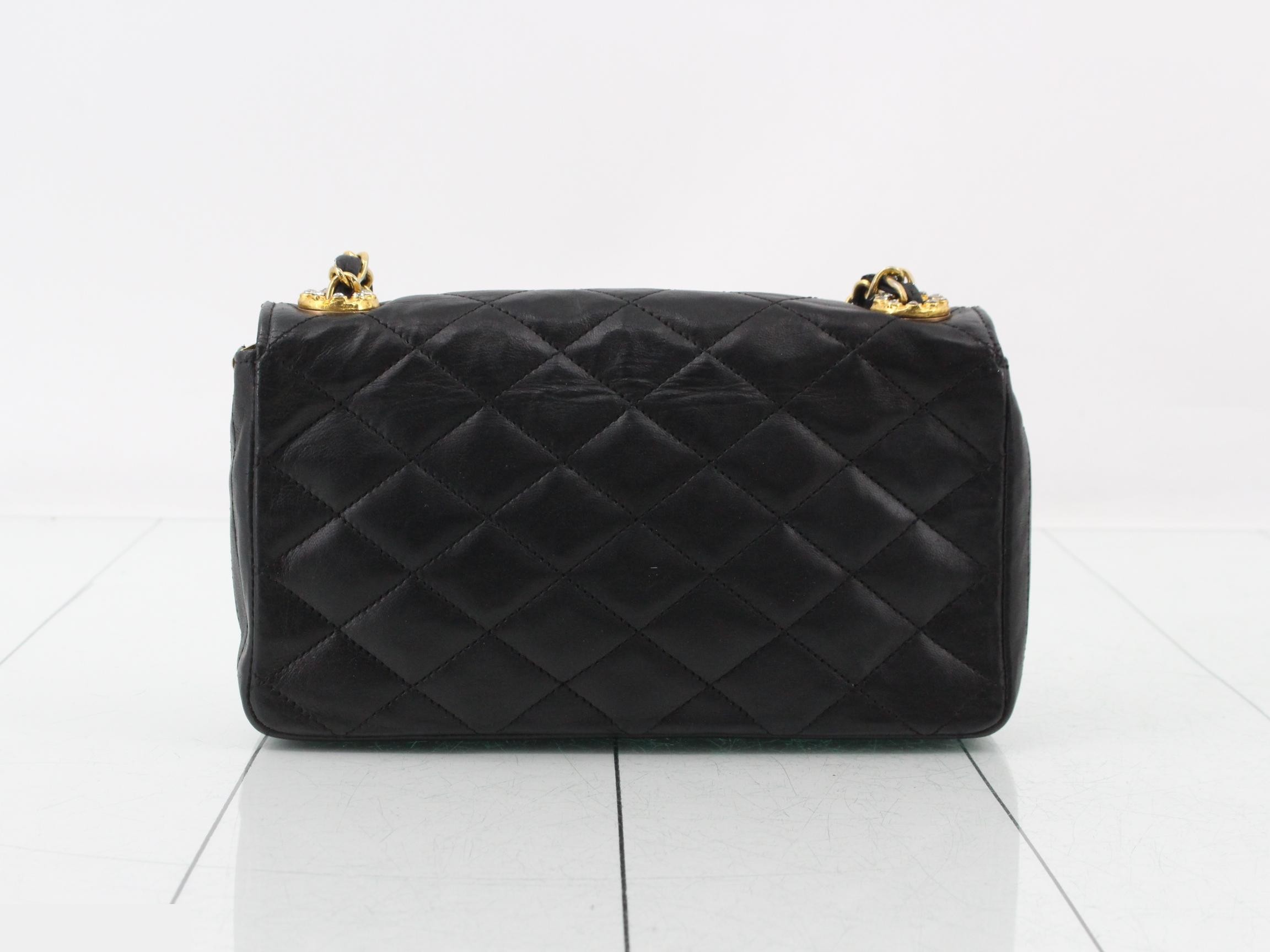 Leather, rhinestone, Coco Mark chain shoulder bag — view 2
