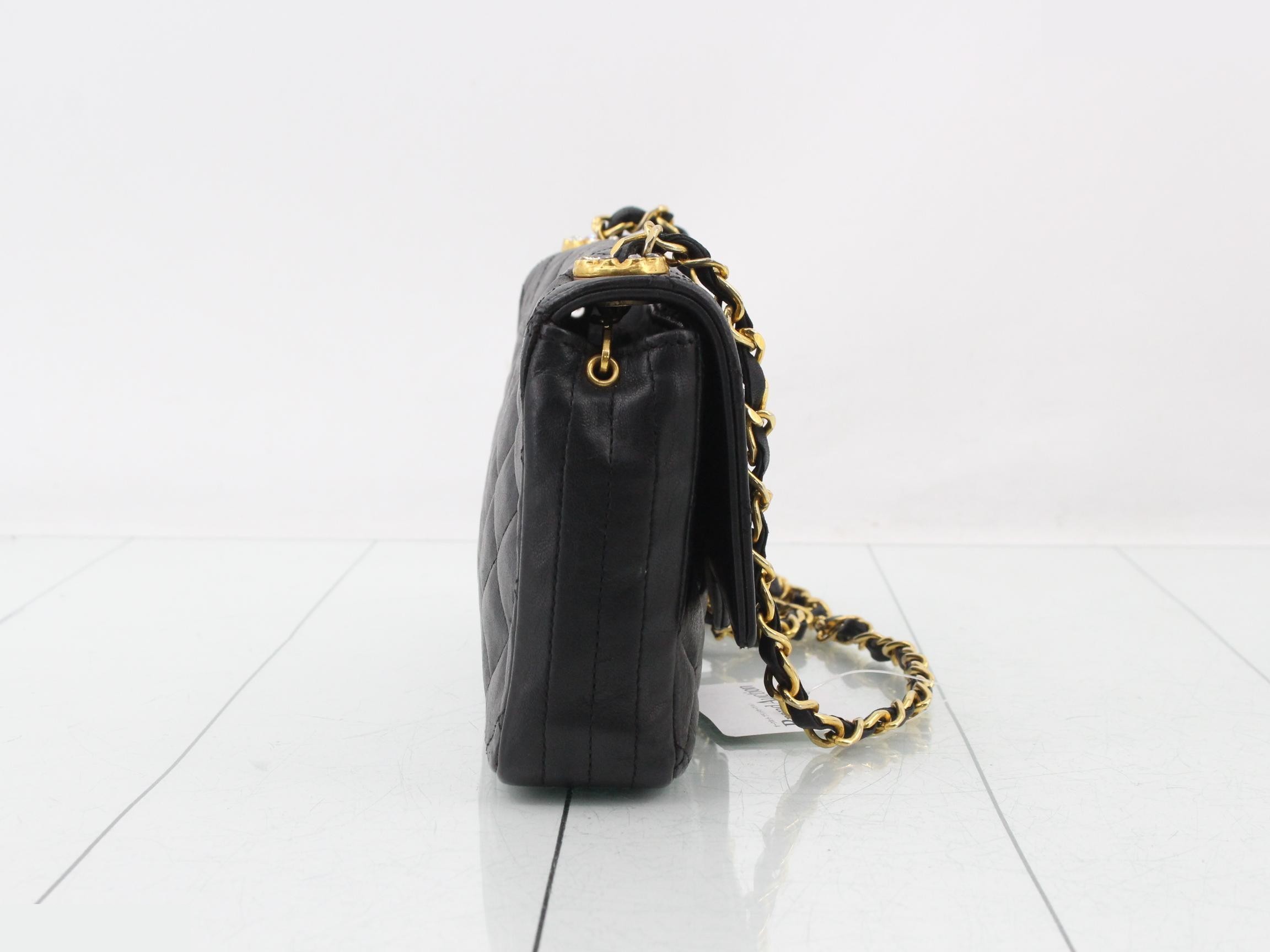 Leather, rhinestone, Coco Mark chain shoulder bag — view 4